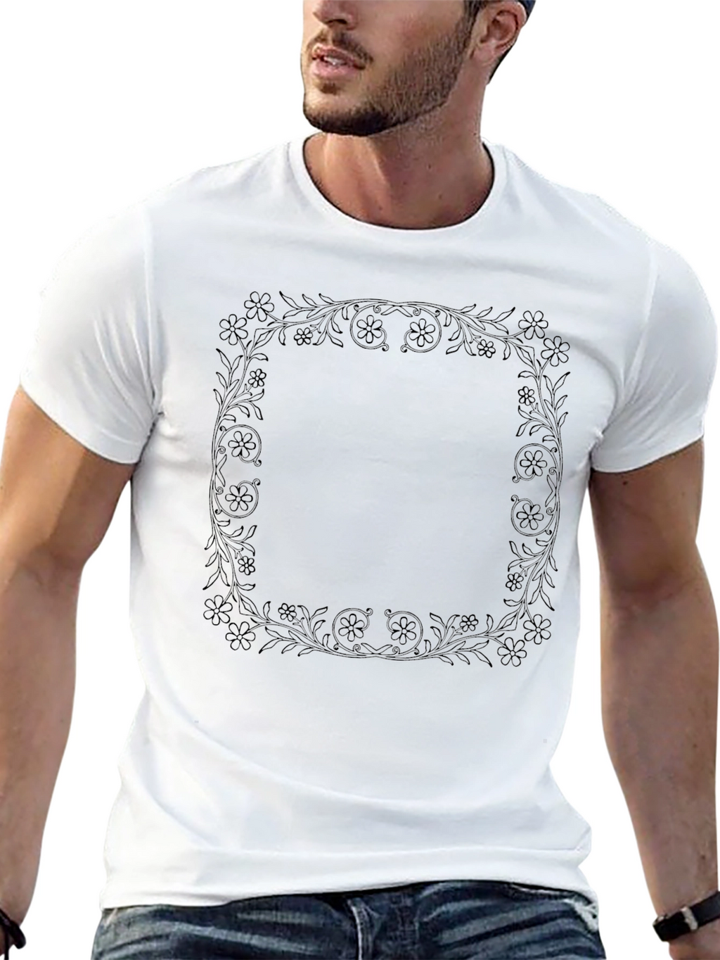 Floral Frame Black T-Shirt - Stylish Casual Wear