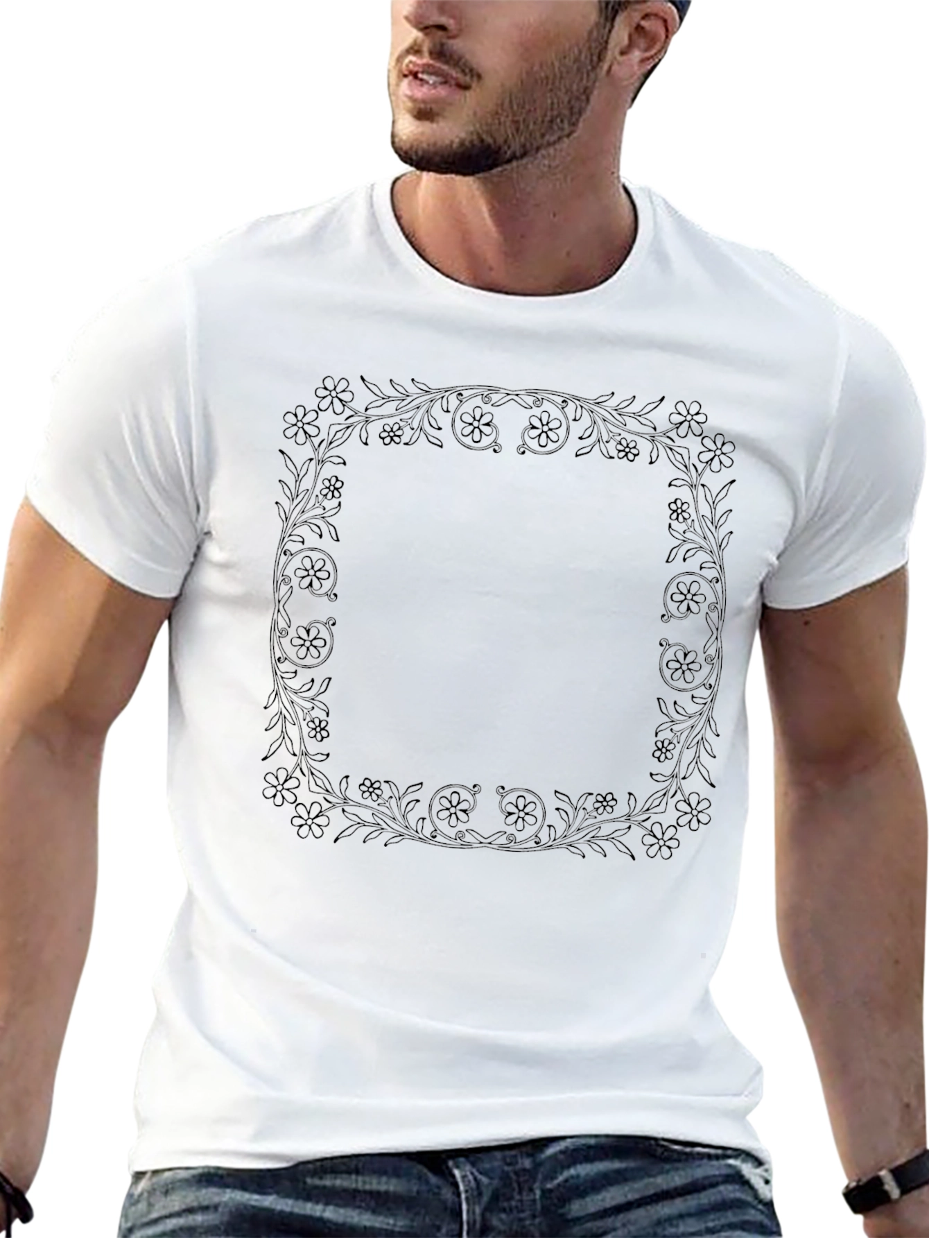 Floral Frame Black T-Shirt - Stylish Casual Wear