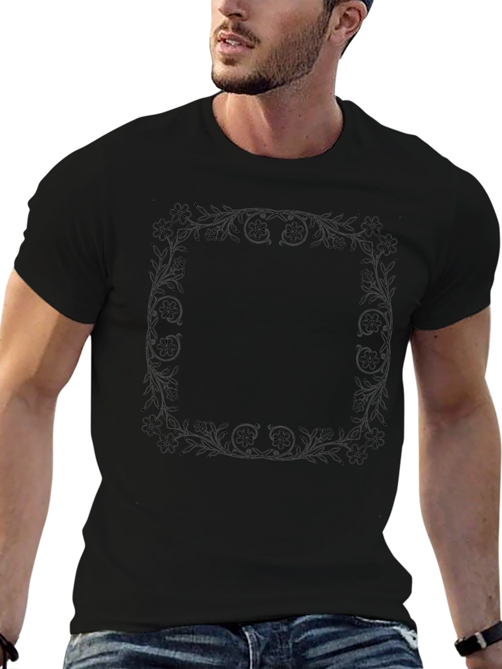 Floral Frame Black T-Shirt - Stylish Casual Wear