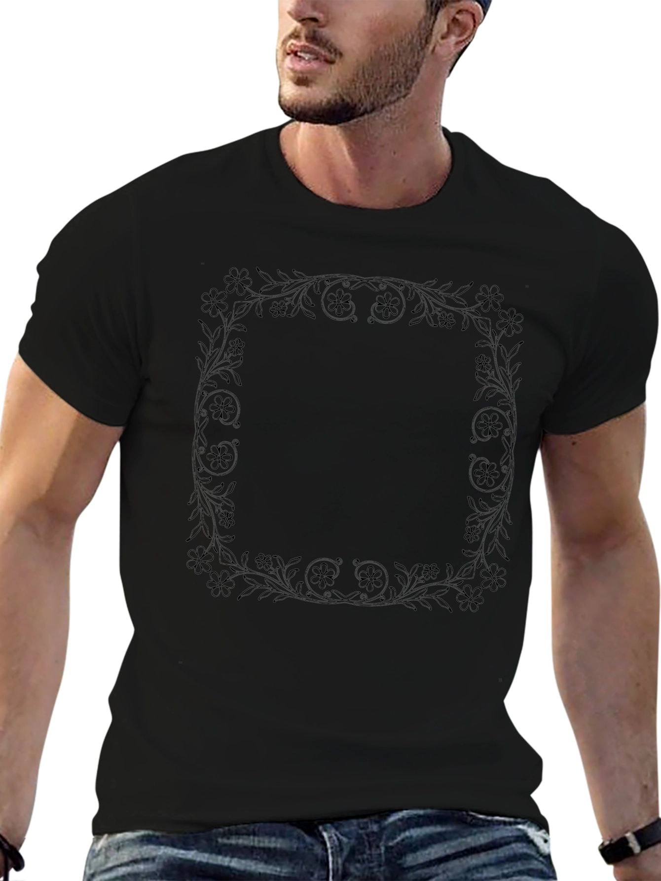 Floral Frame Black T-Shirt - Stylish Casual Wear