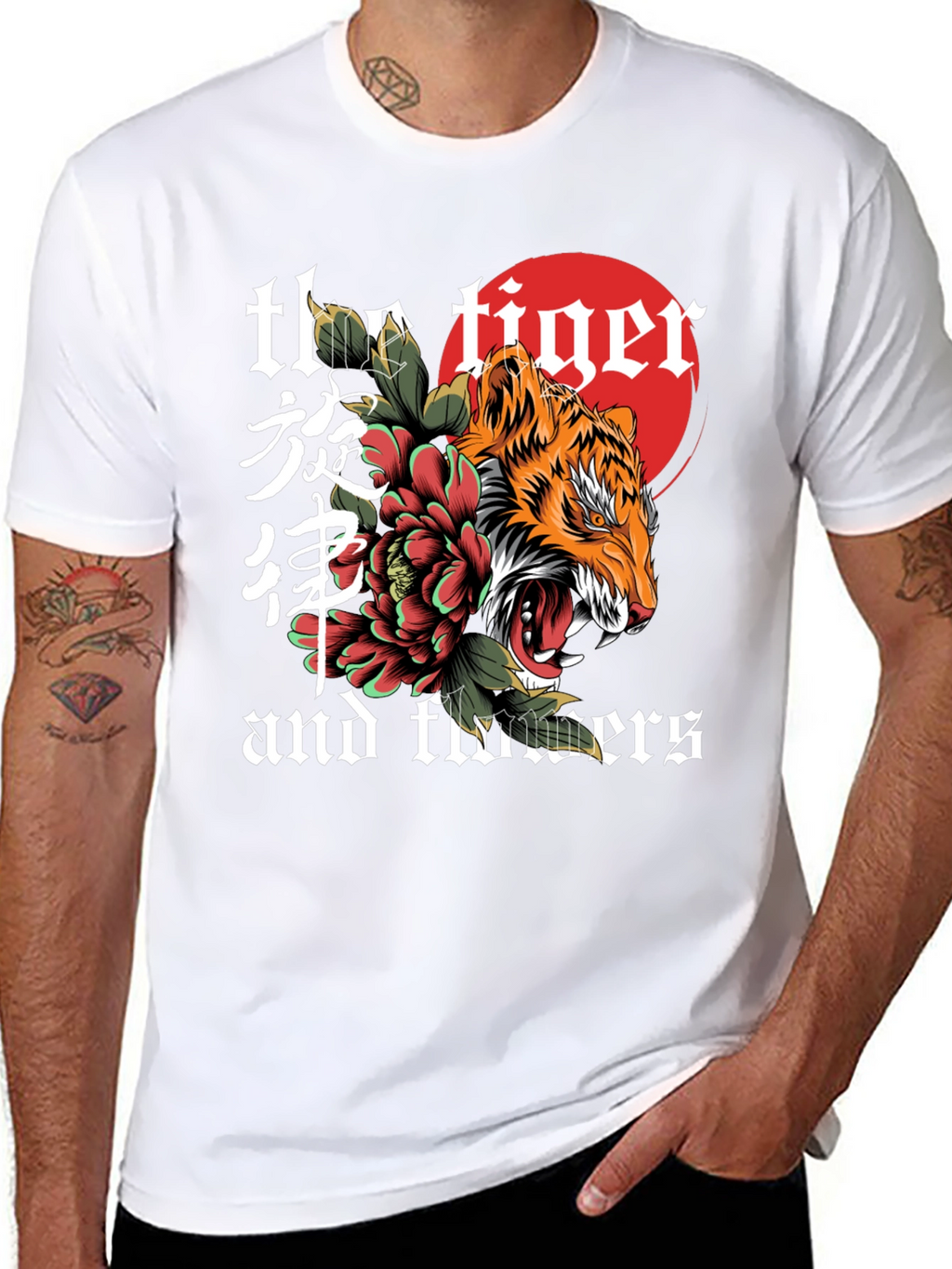 Tiger and Flowers Graphic Tee - Unique Design
