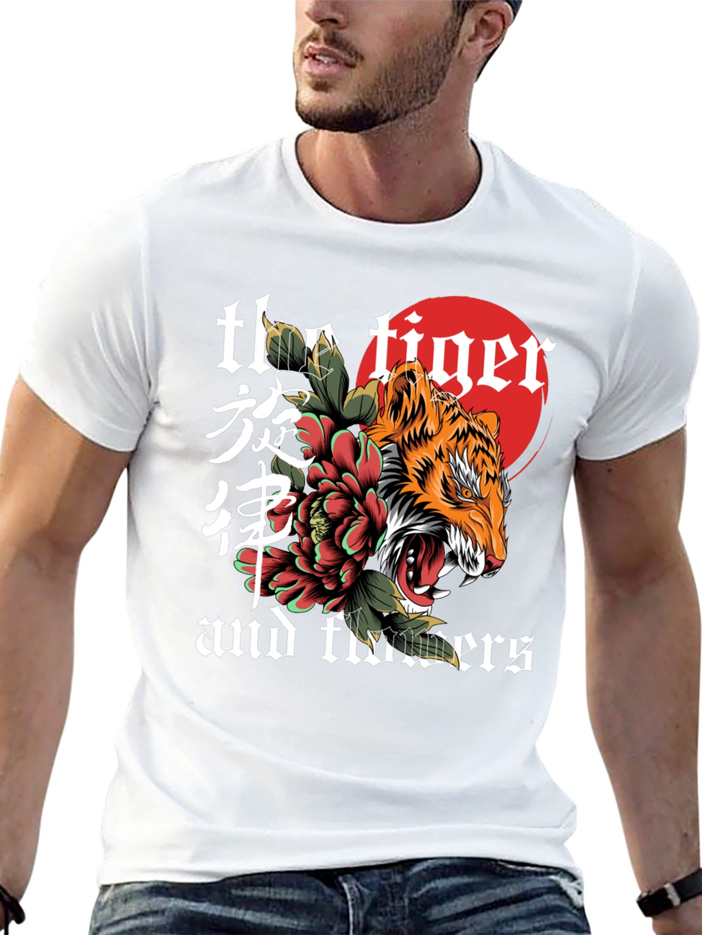 Tiger and Flowers Graphic Tee - Unique Design