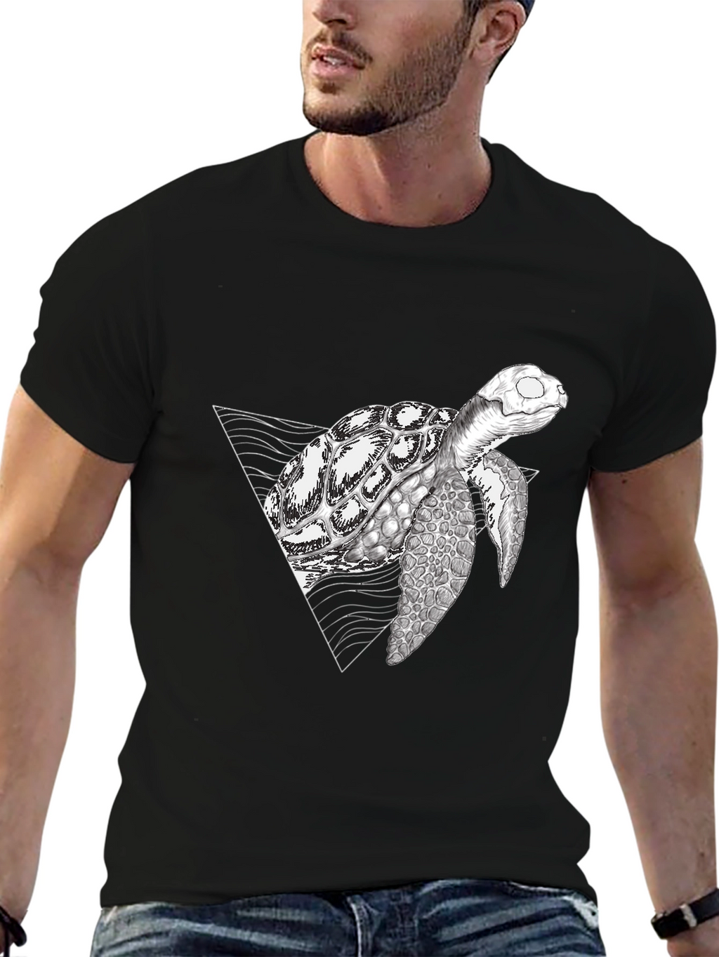 Geometric Turtle Black T-Shirt