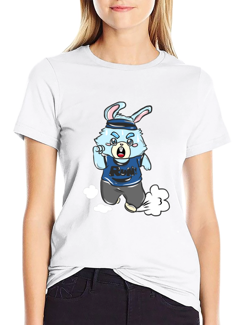 Running Rabbit Graphic Tee - Black Cotton Blend