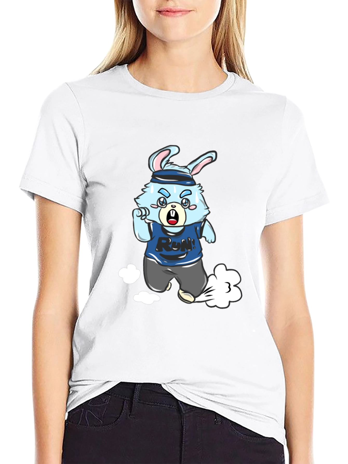 Running Rabbit Graphic Tee - Black Cotton Blend