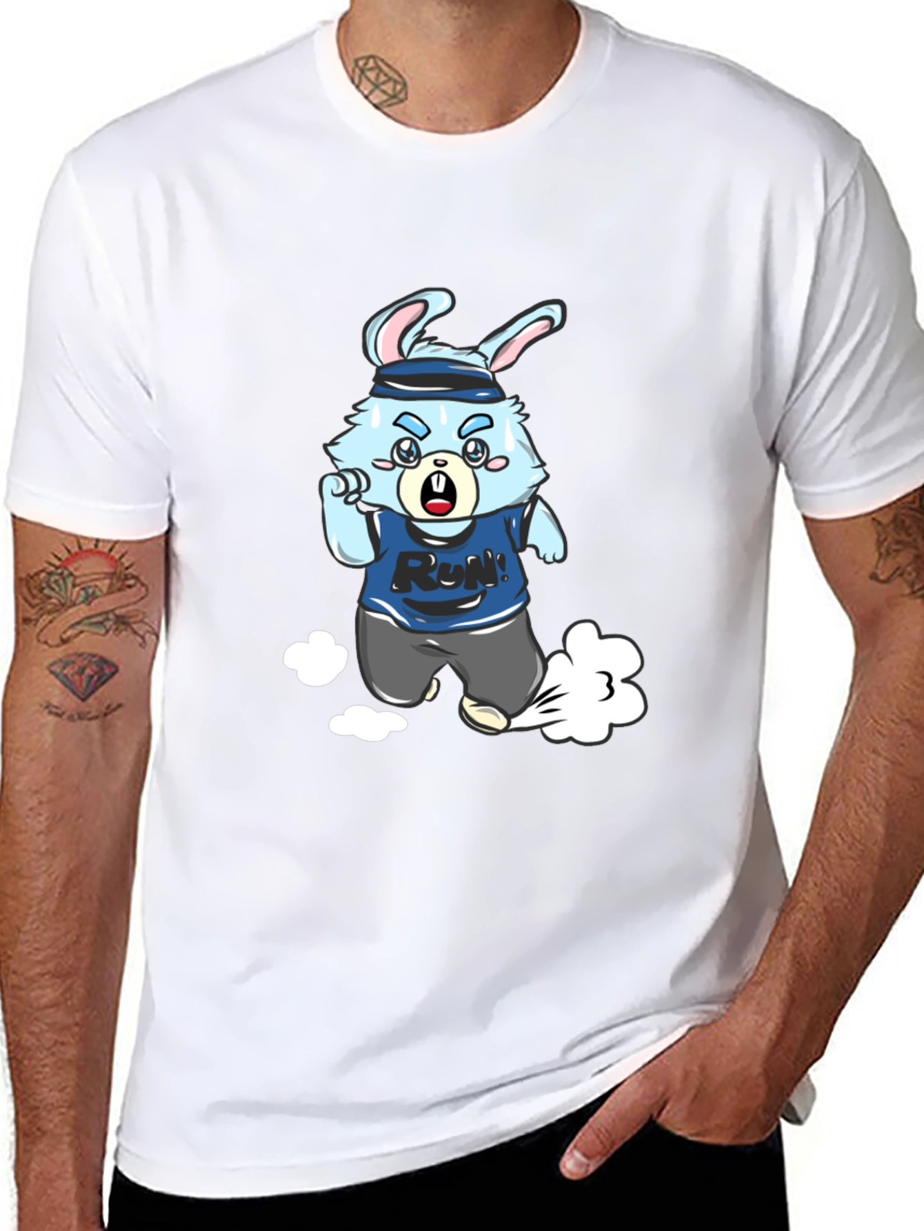 Running Rabbit Graphic Tee - Black Cotton Blend