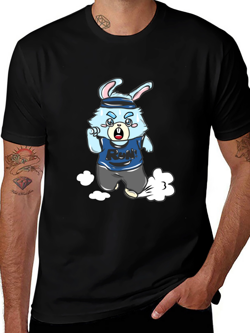 Running Rabbit Graphic Tee - Black Cotton Blend