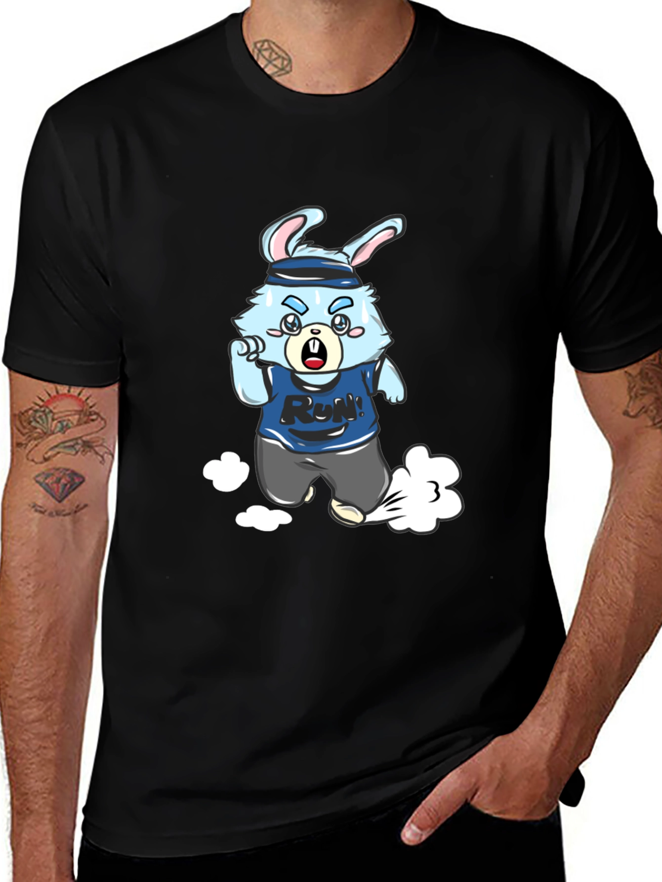 Running Rabbit Graphic Tee - Black Cotton Blend