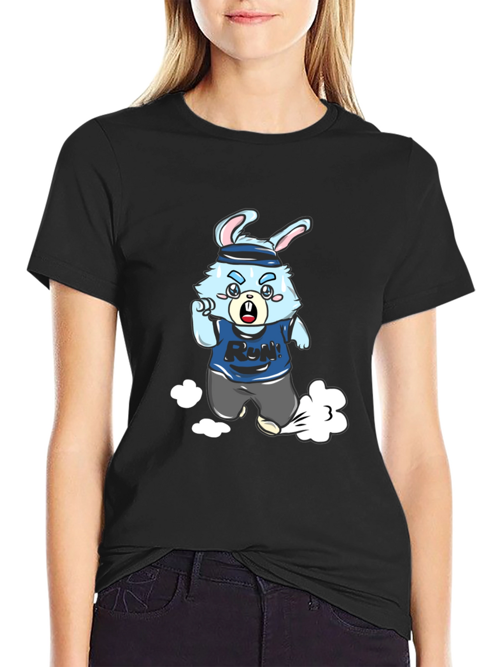Running Rabbit Graphic Tee - Black Cotton Blend
