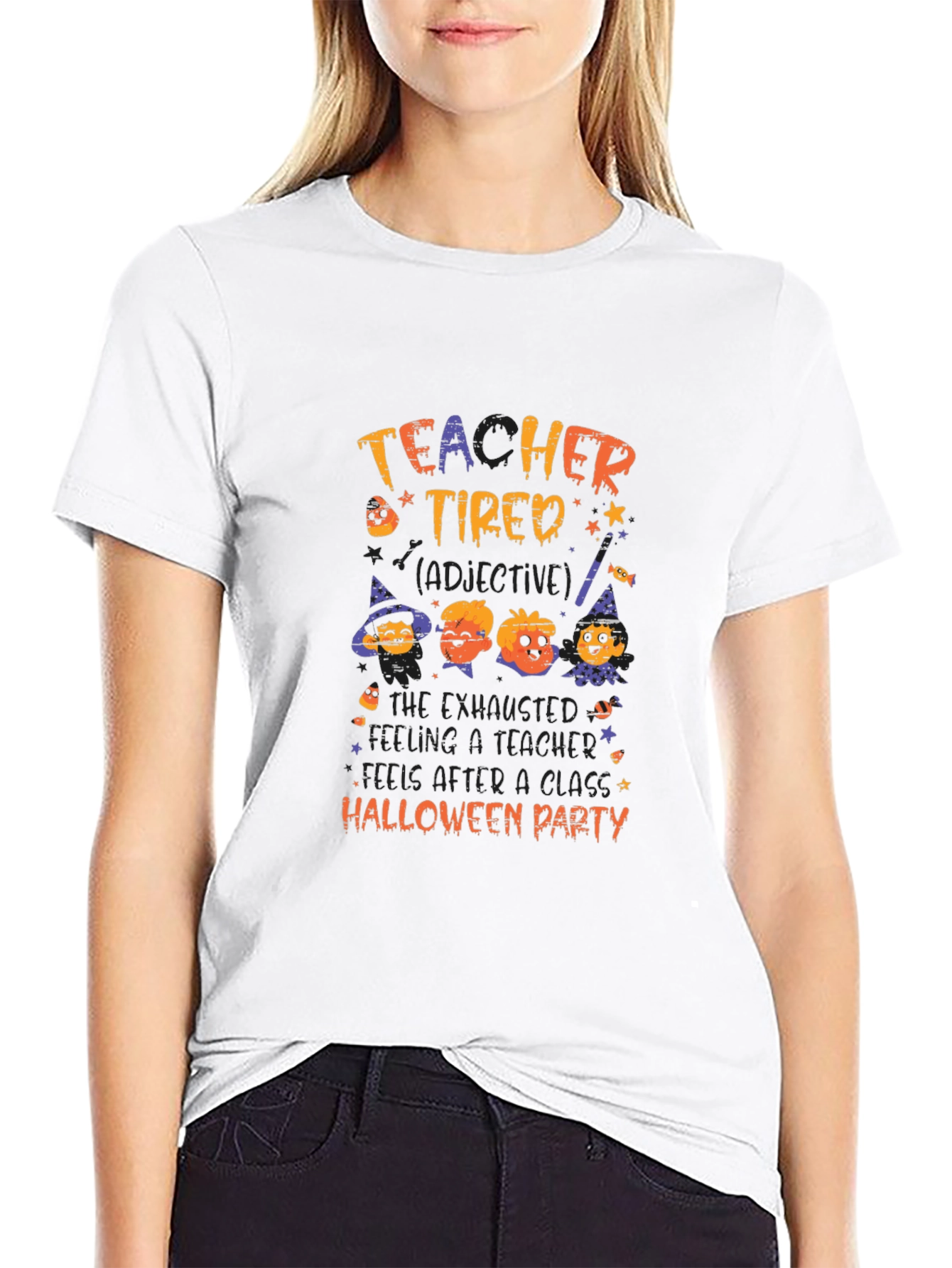 Teacher Tired Halloween Party Graphic T-Shirt