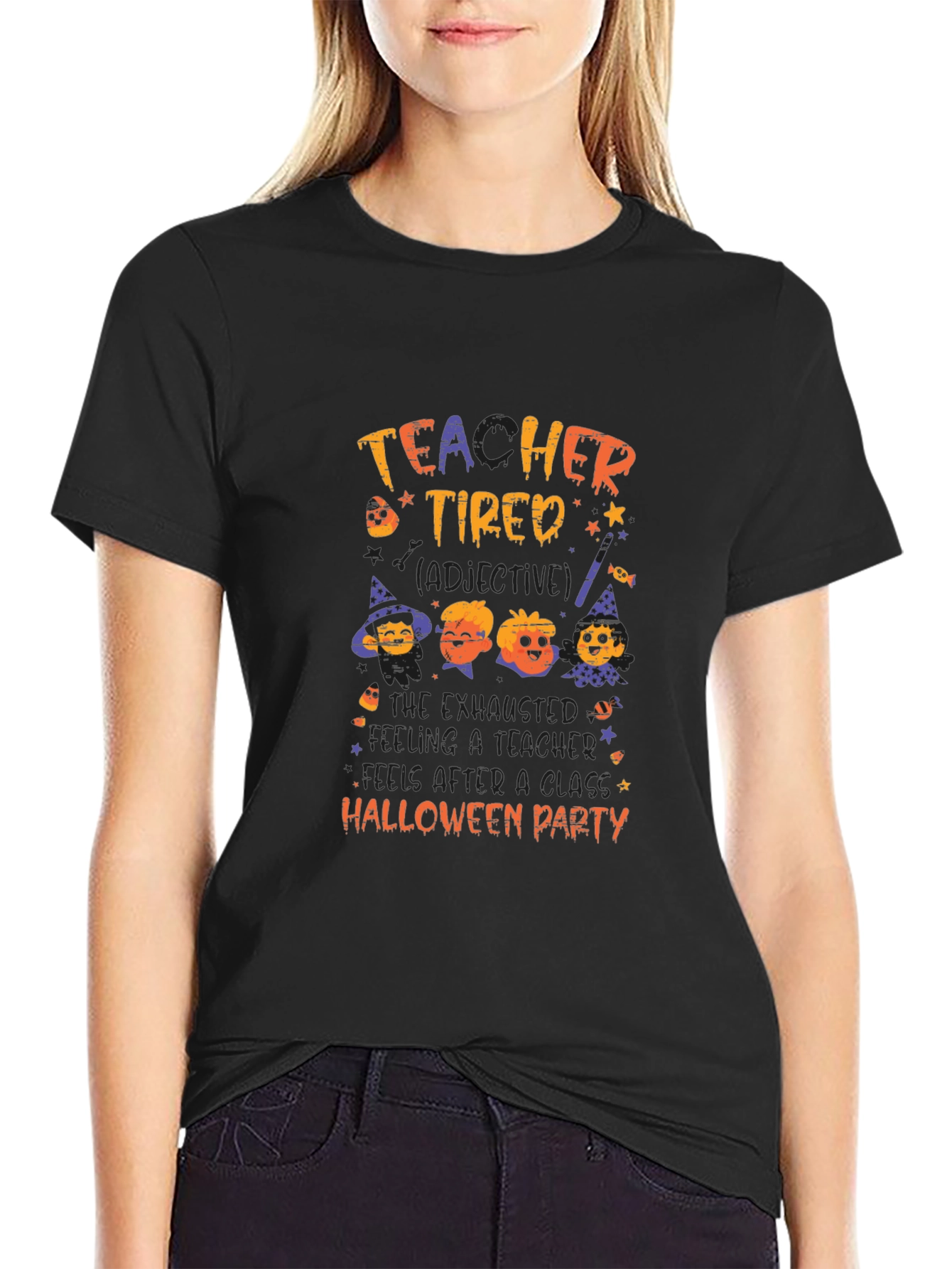Teacher Tired Halloween Party Graphic T-Shirt