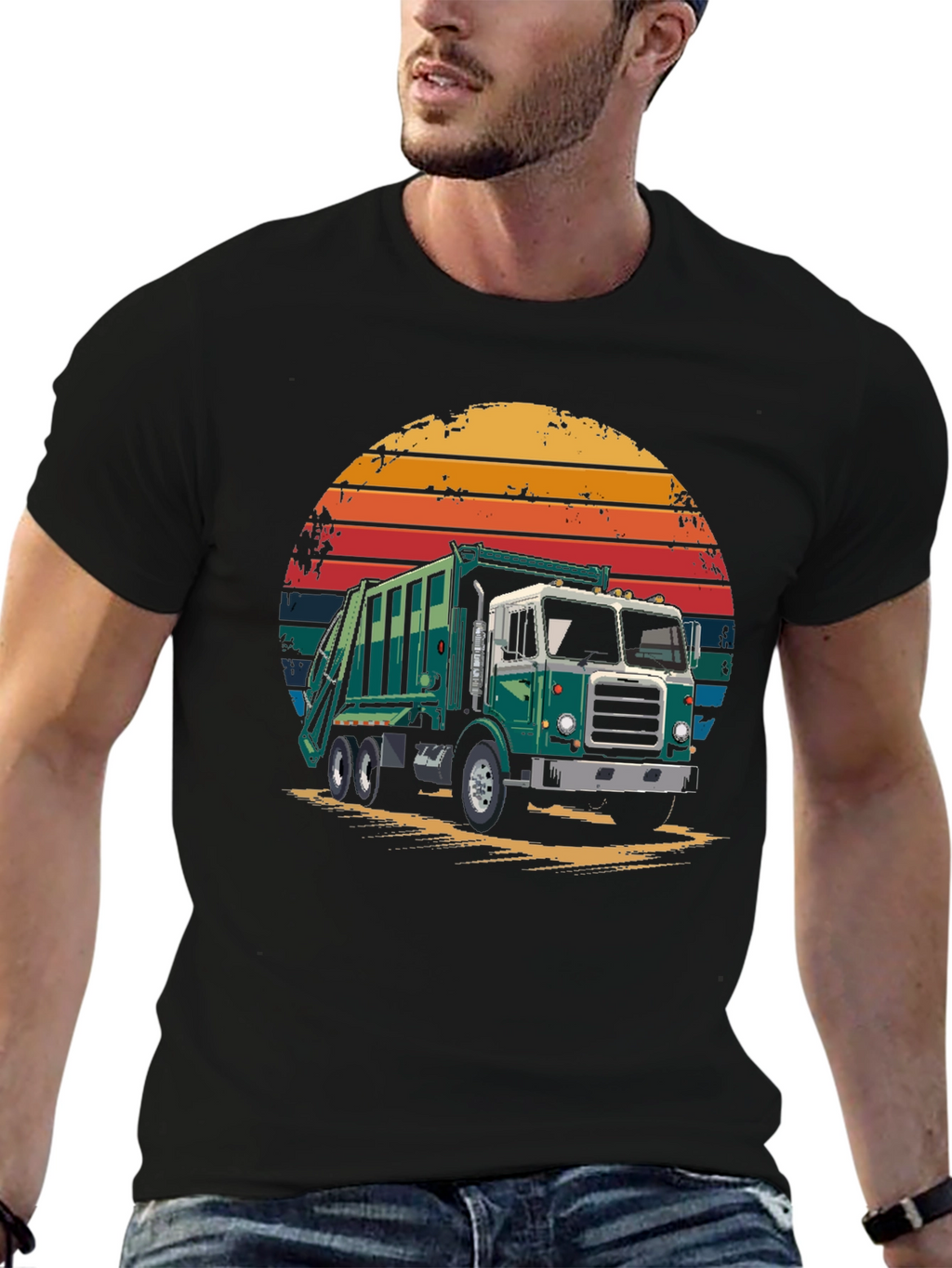 Garbage Truck Sunset Graphic T-Shirt