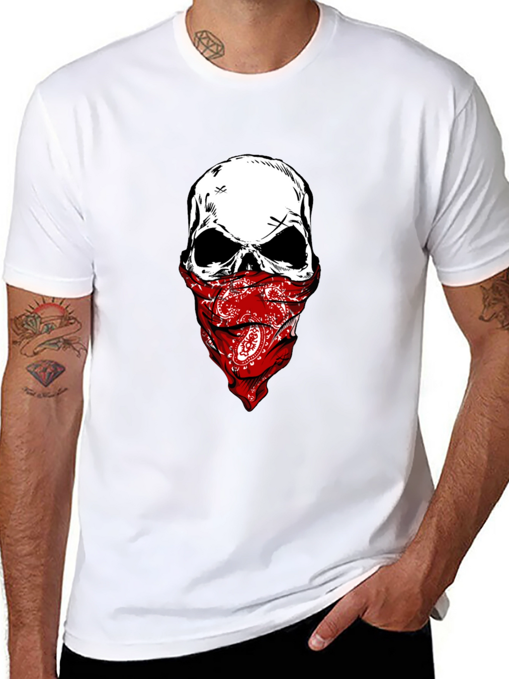 Skull Bandana Graphic Tee - Mens Black T-Shirt