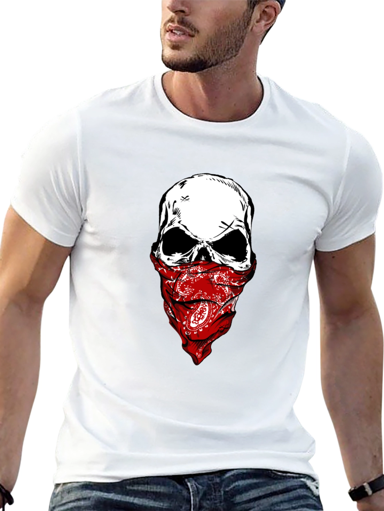 Skull Bandana Graphic Tee - Mens Black T-Shirt
