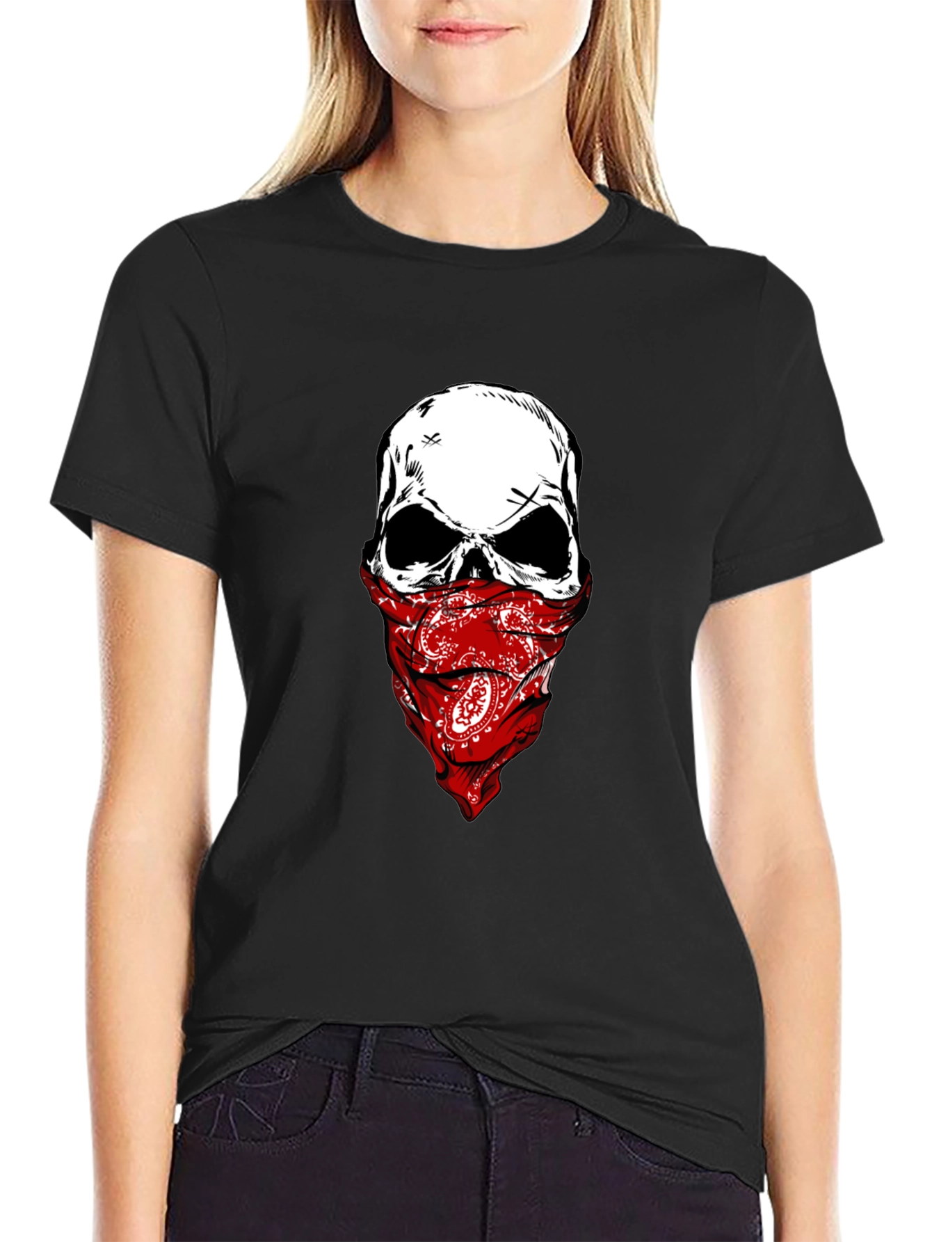 Skull Bandana Graphic Tee - Mens Black T-Shirt