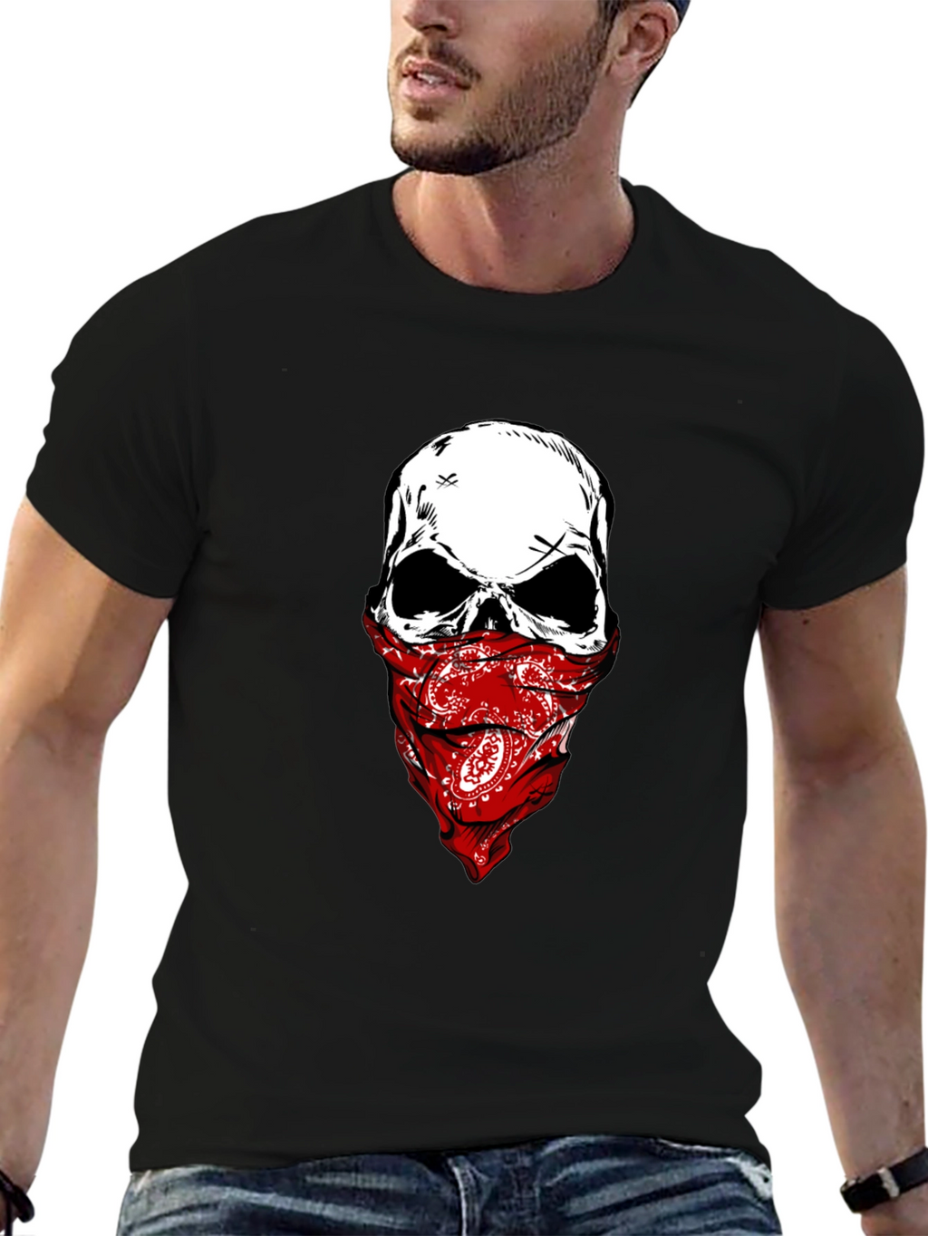 Skull Bandana Graphic Tee - Mens Black T-Shirt