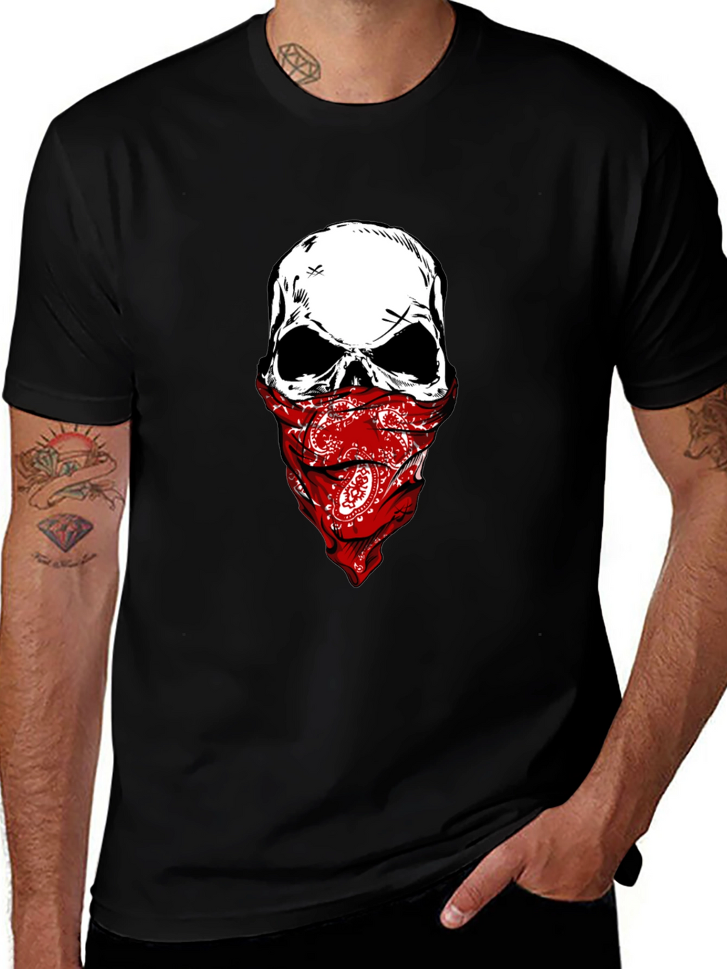 Skull Bandana Graphic Tee - Mens Black T-Shirt