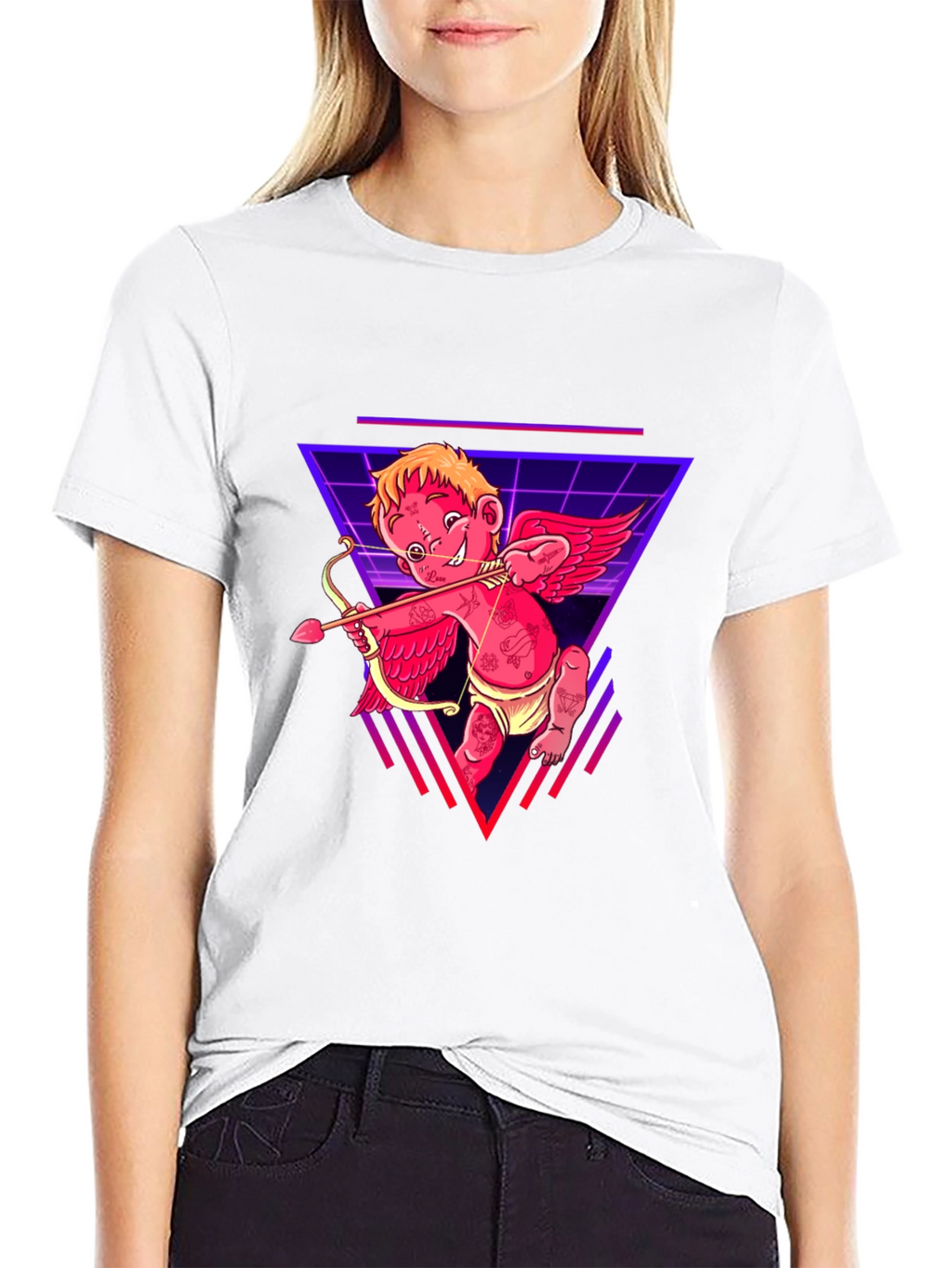 Cupid Graphic Tee - Black Cotton Retro Design