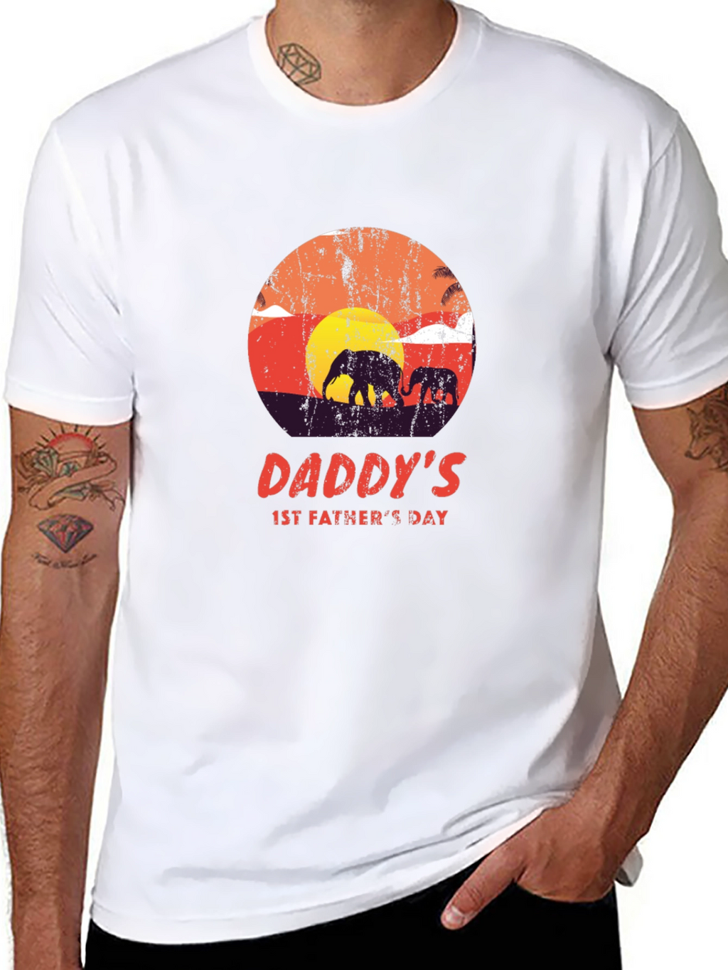 Daddys 1st Fathers Day Elephant Sunset T-Shirt