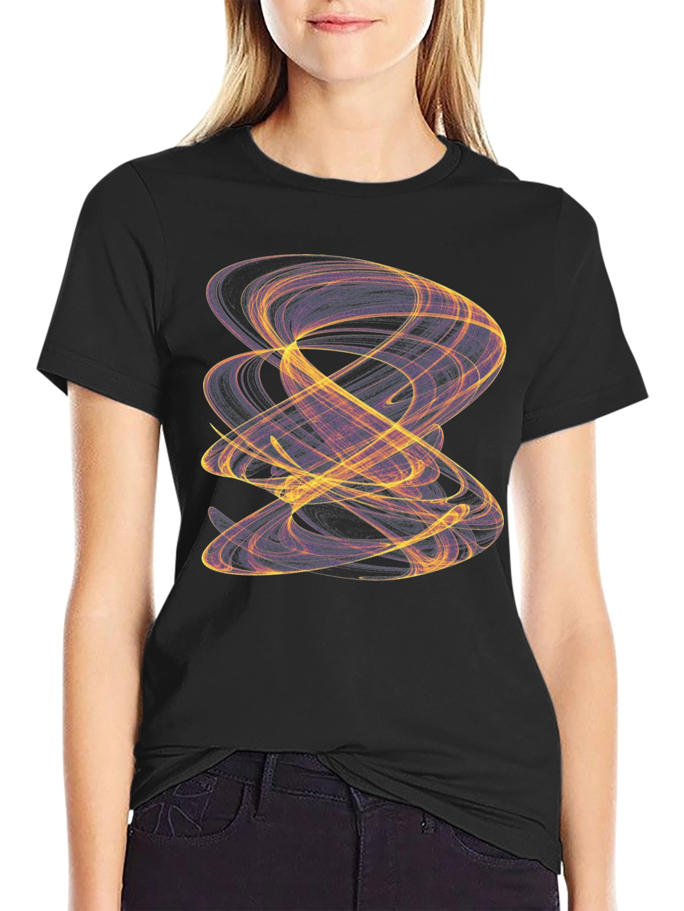 Abstract Swirl Graphic Black T-Shirt