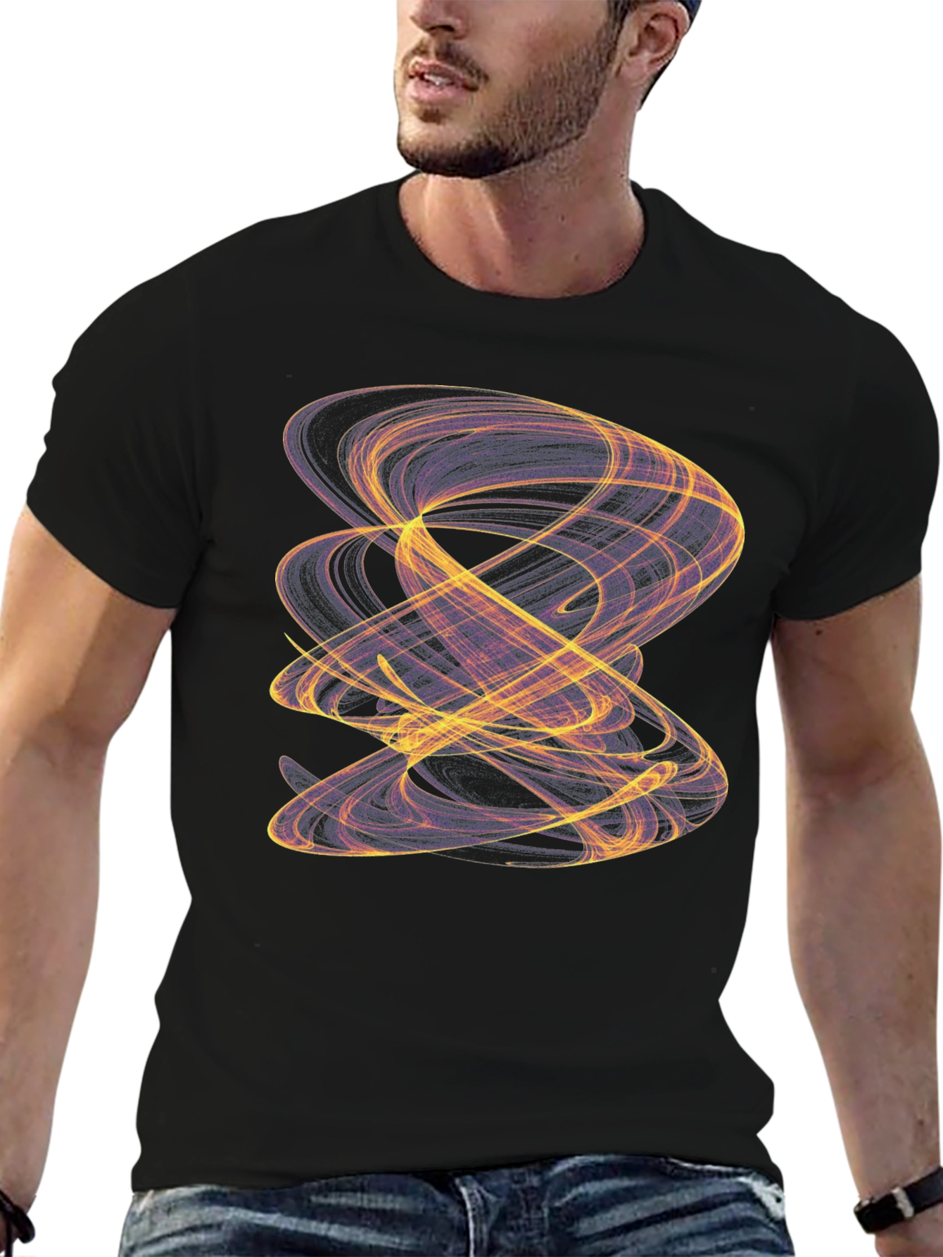 Abstract Swirl Graphic Black T-Shirt