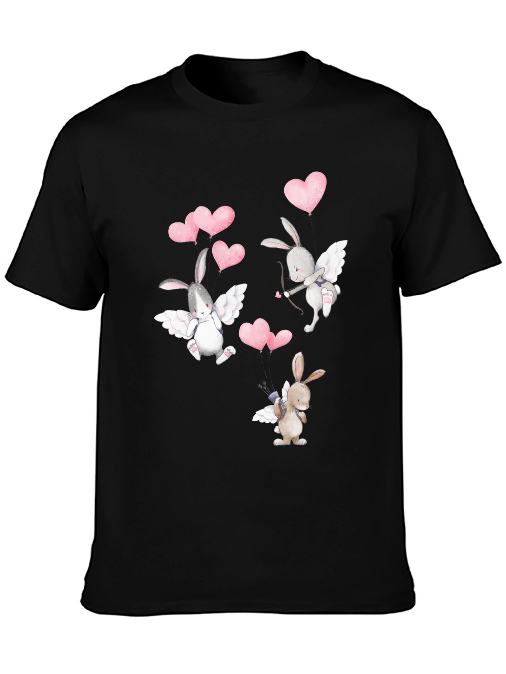 Bunny Cupid Valentines Day Black T-Shirt
