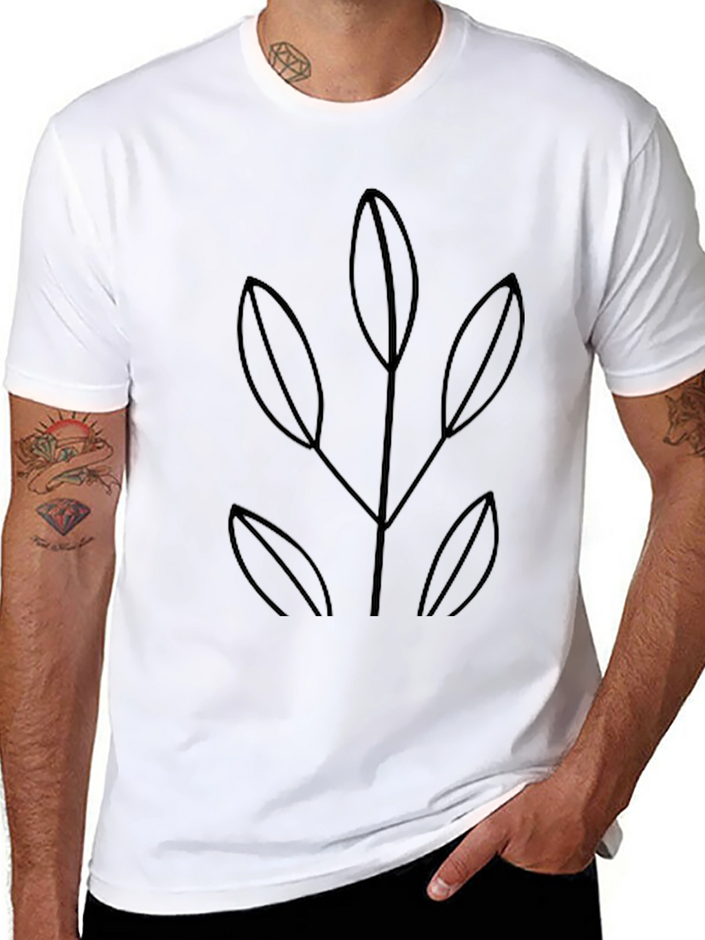Minimalist Black T-Shirt with Leaf Design