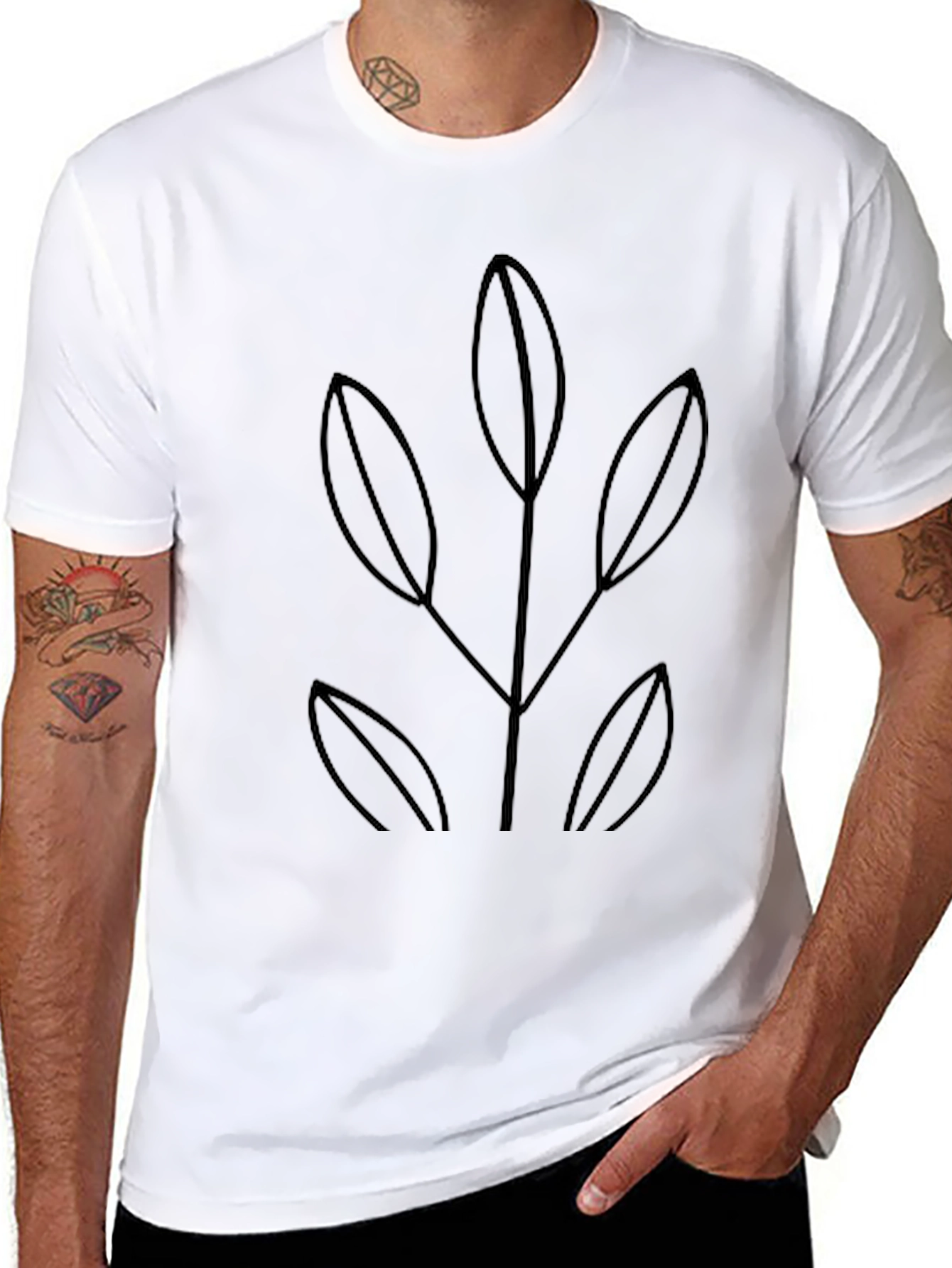 Minimalist Black T-Shirt with Leaf Design