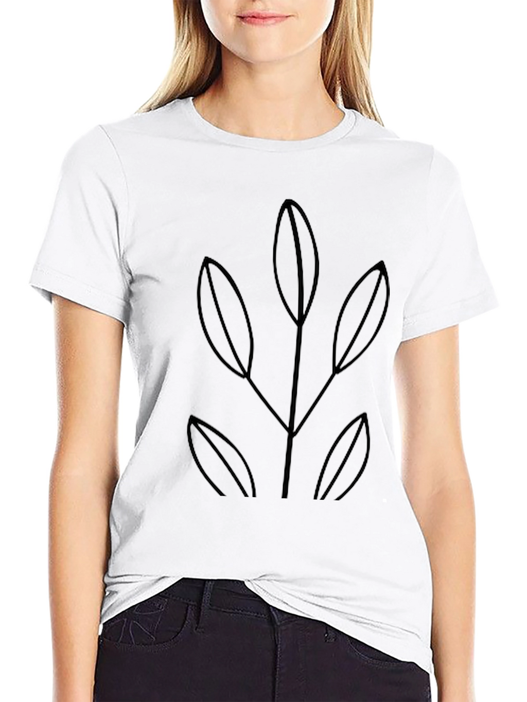 Minimalist Black T-Shirt with Leaf Design