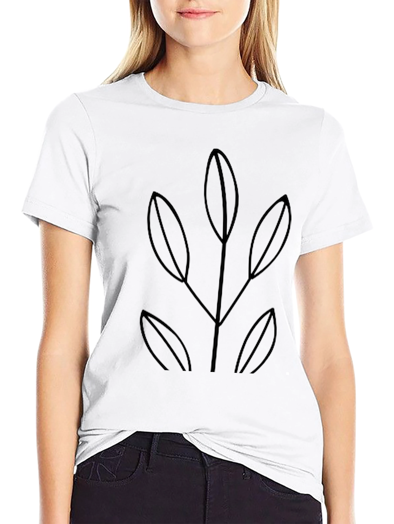 Minimalist Black T-Shirt with Leaf Design
