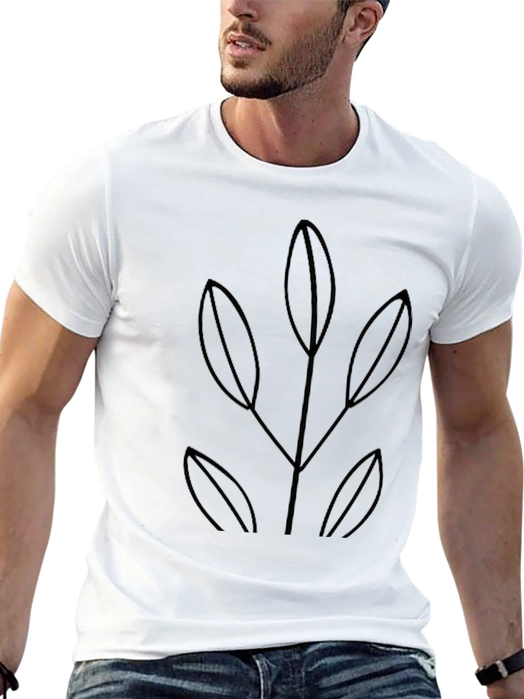 Minimalist Black T-Shirt with Leaf Design