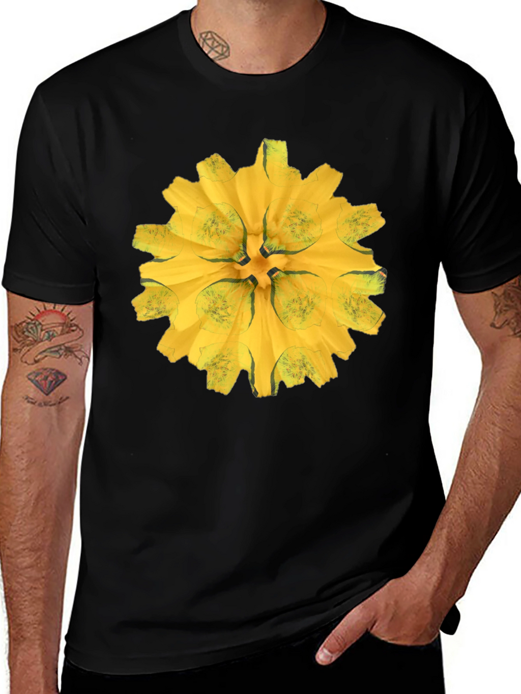 Black Tee with Abstract Floral Graphic