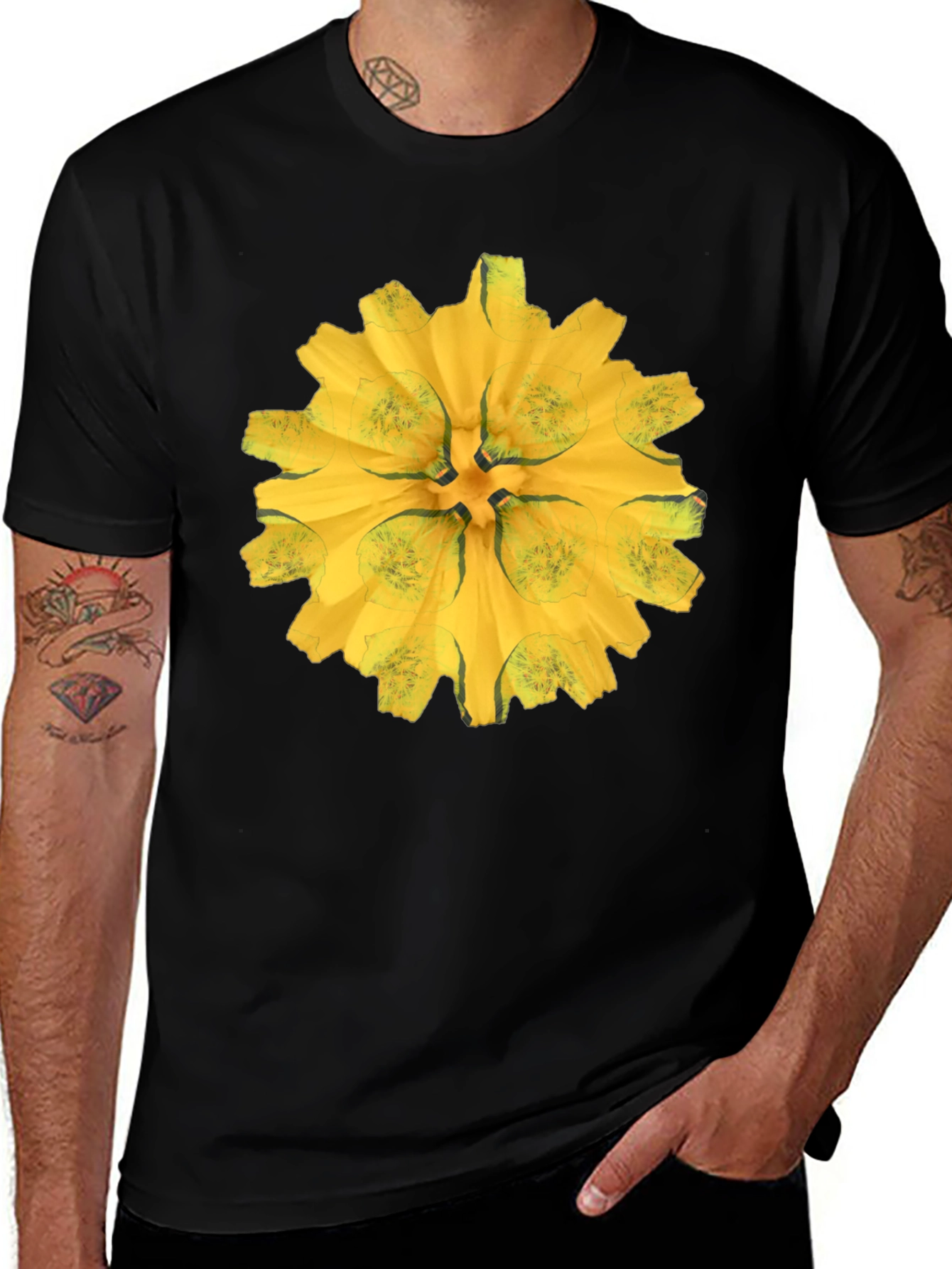 Black Tee with Abstract Floral Graphic