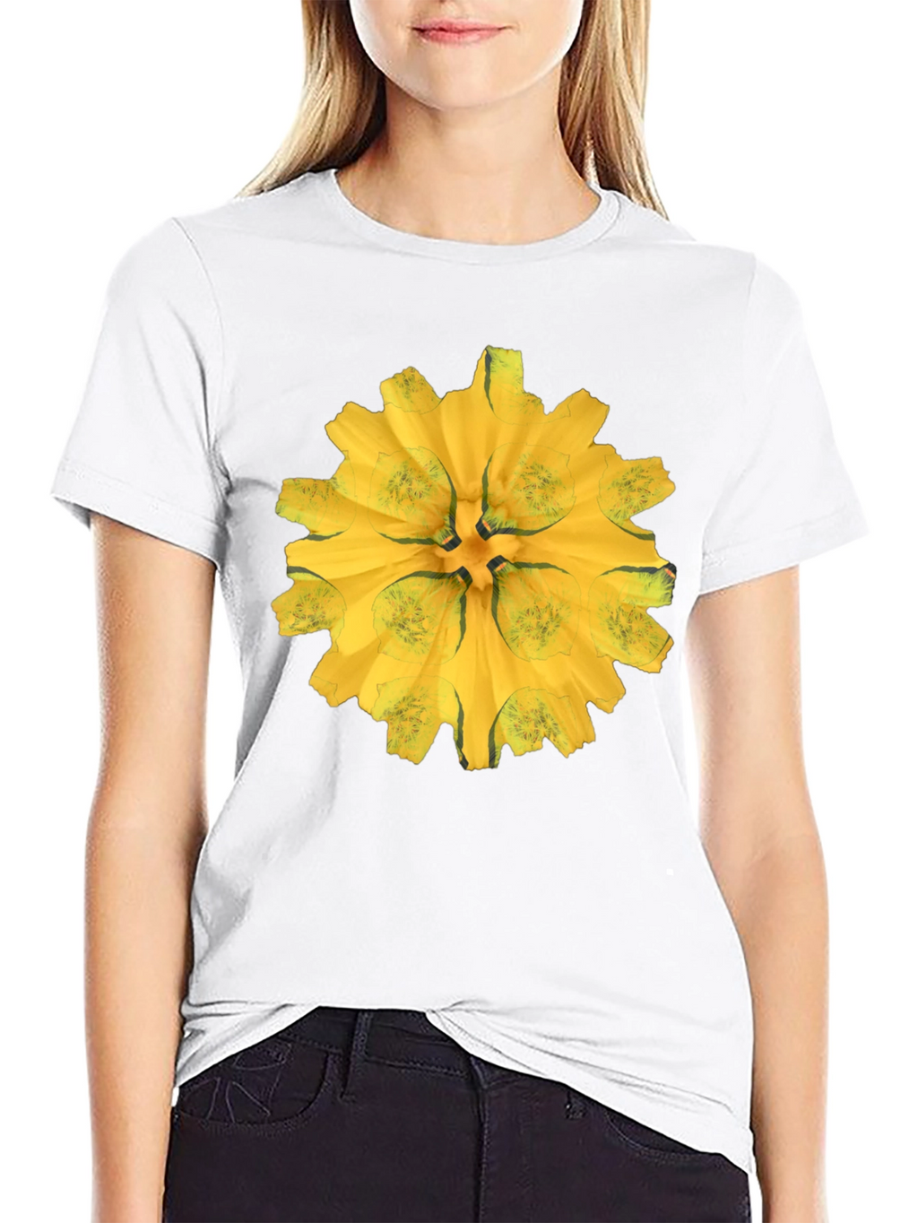 Black Tee with Abstract Floral Graphic