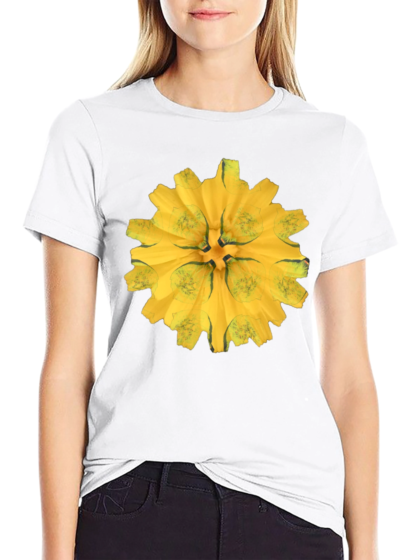 Black Tee with Abstract Floral Graphic