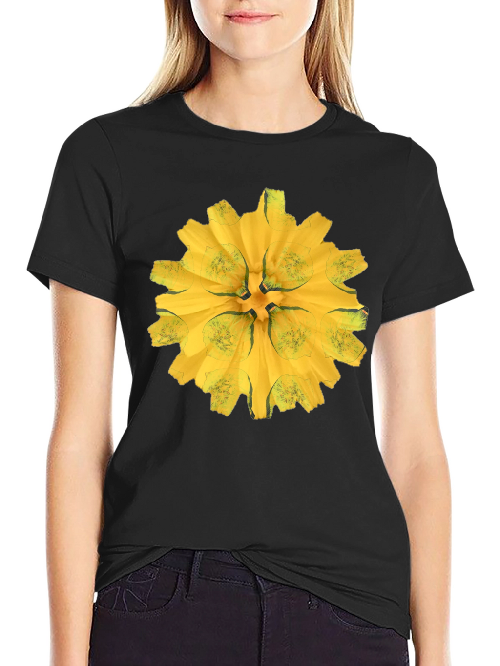 Black Tee with Abstract Floral Graphic