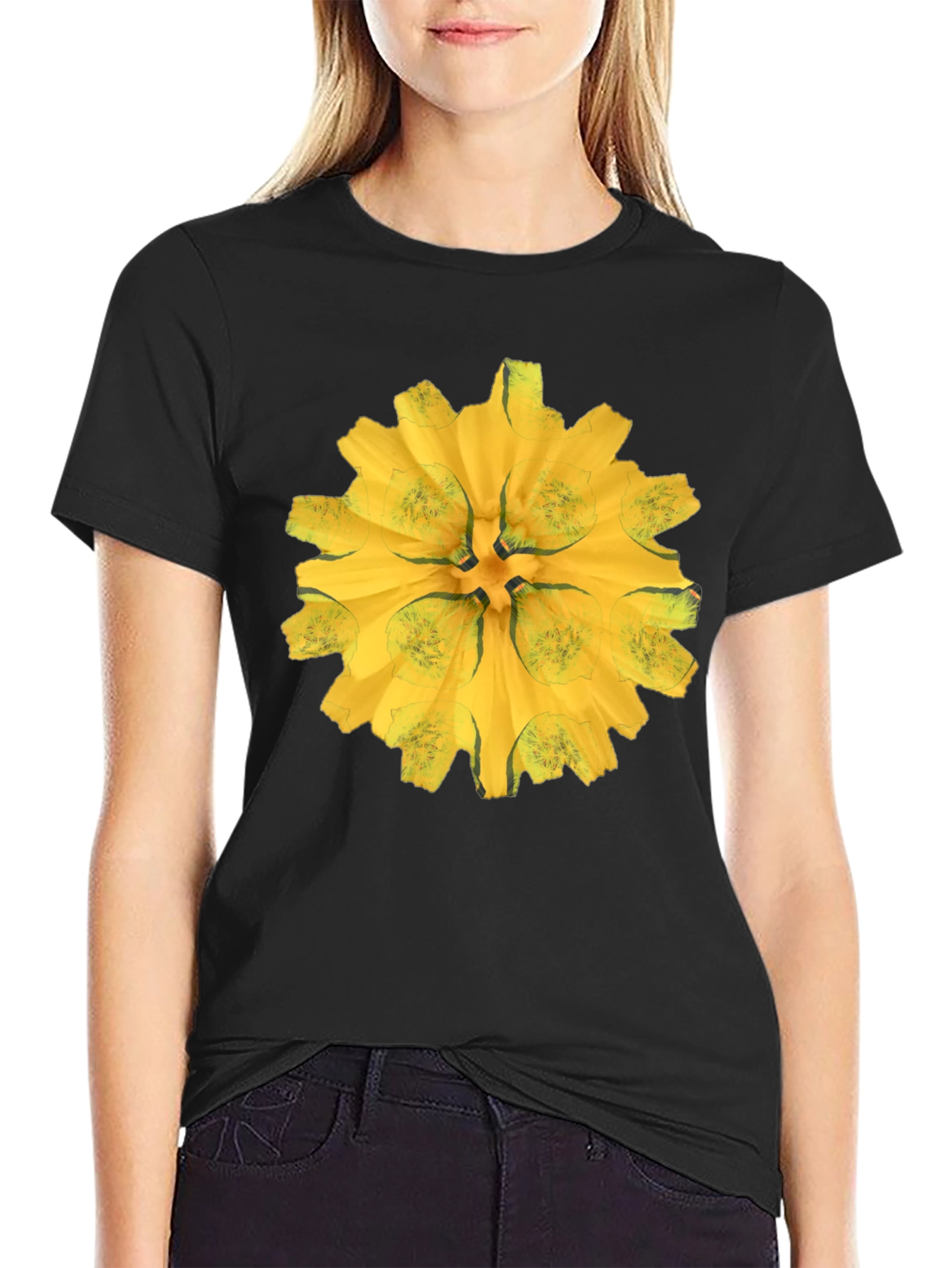 Black Tee with Abstract Floral Graphic