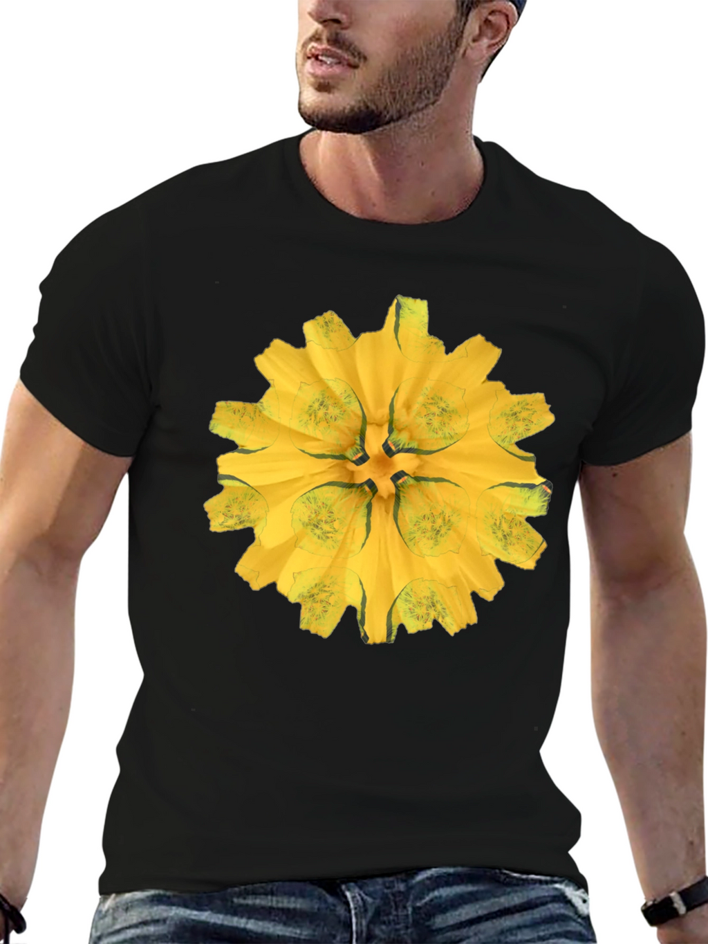 Black Tee with Abstract Floral Graphic