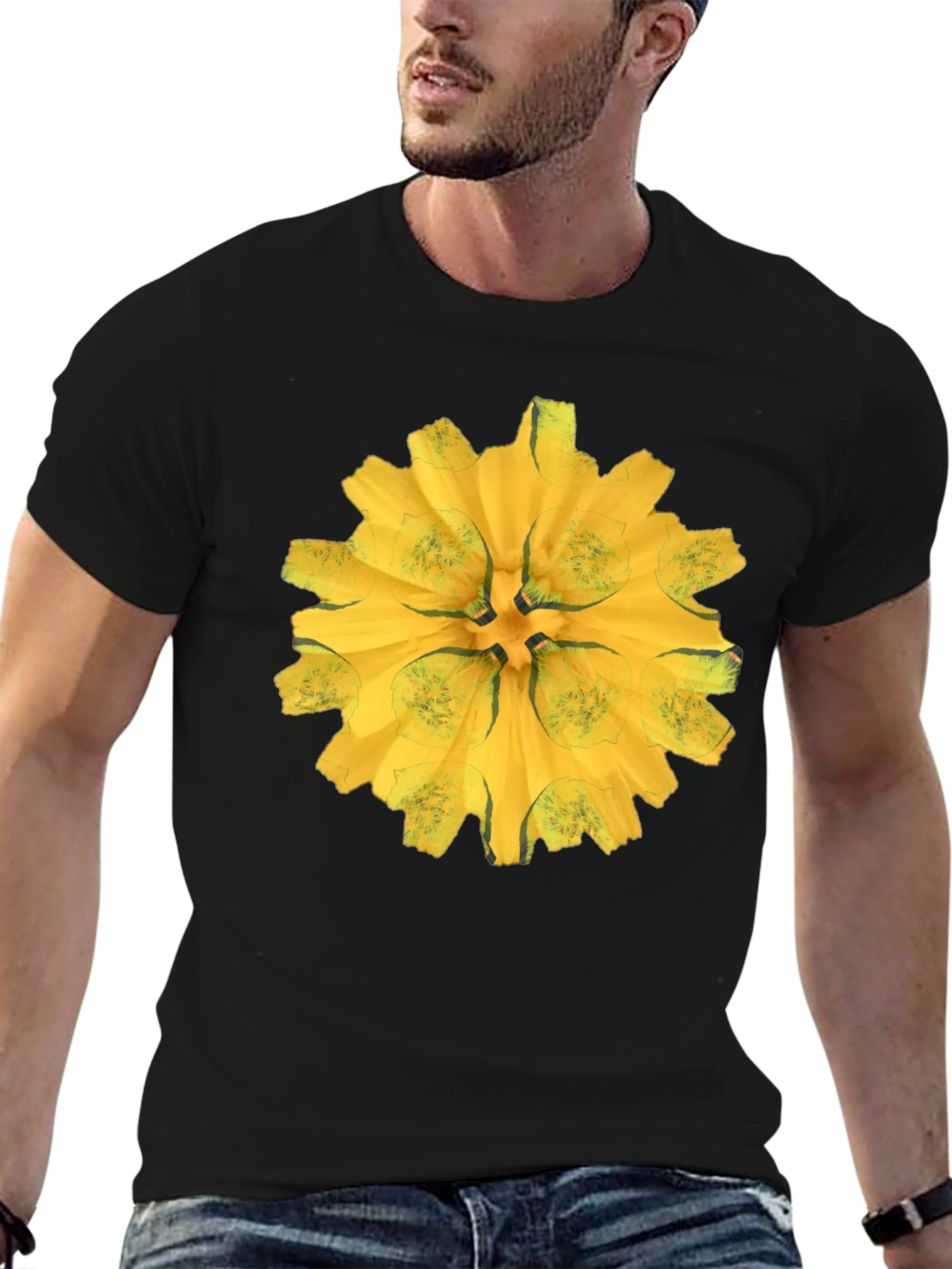 Black Tee with Abstract Floral Graphic