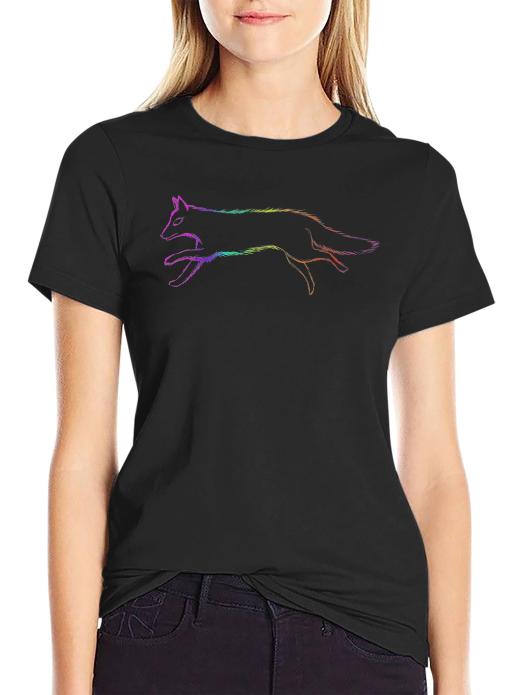 Rainbow Fox Graphic Black T-Shirt