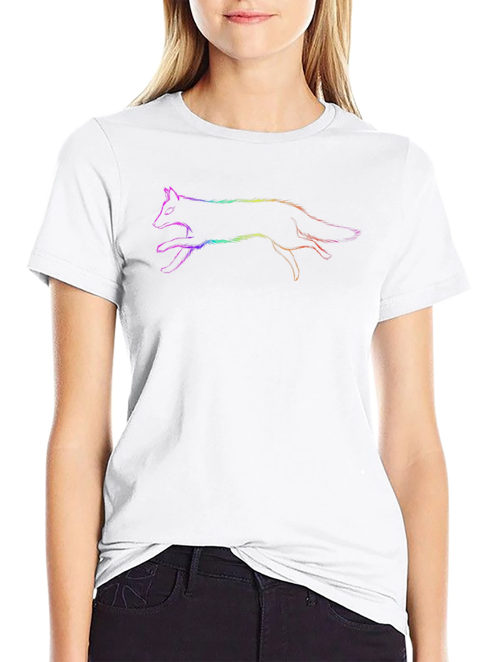 Rainbow Fox Graphic Black T-Shirt
