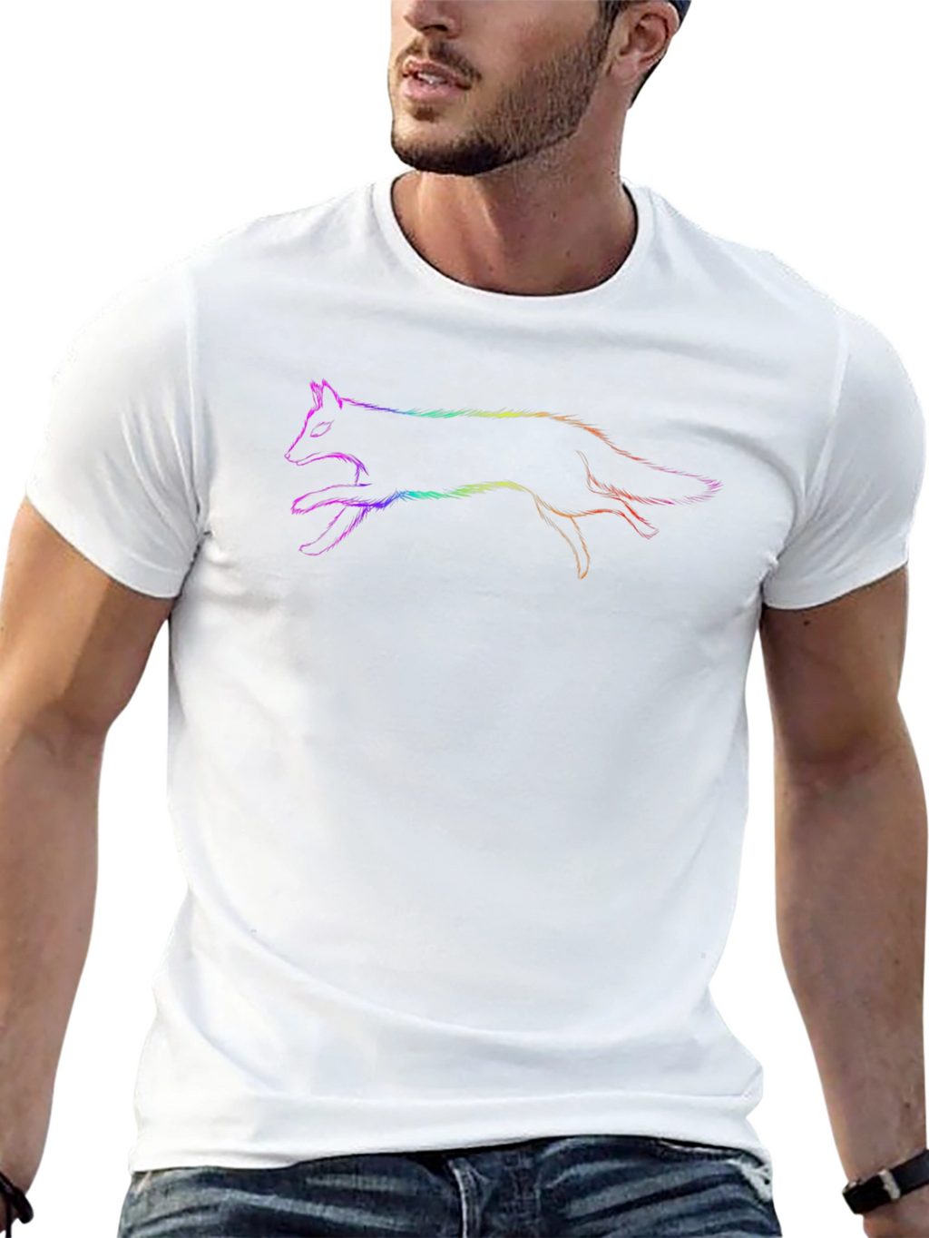 Rainbow Fox Graphic Black T-Shirt