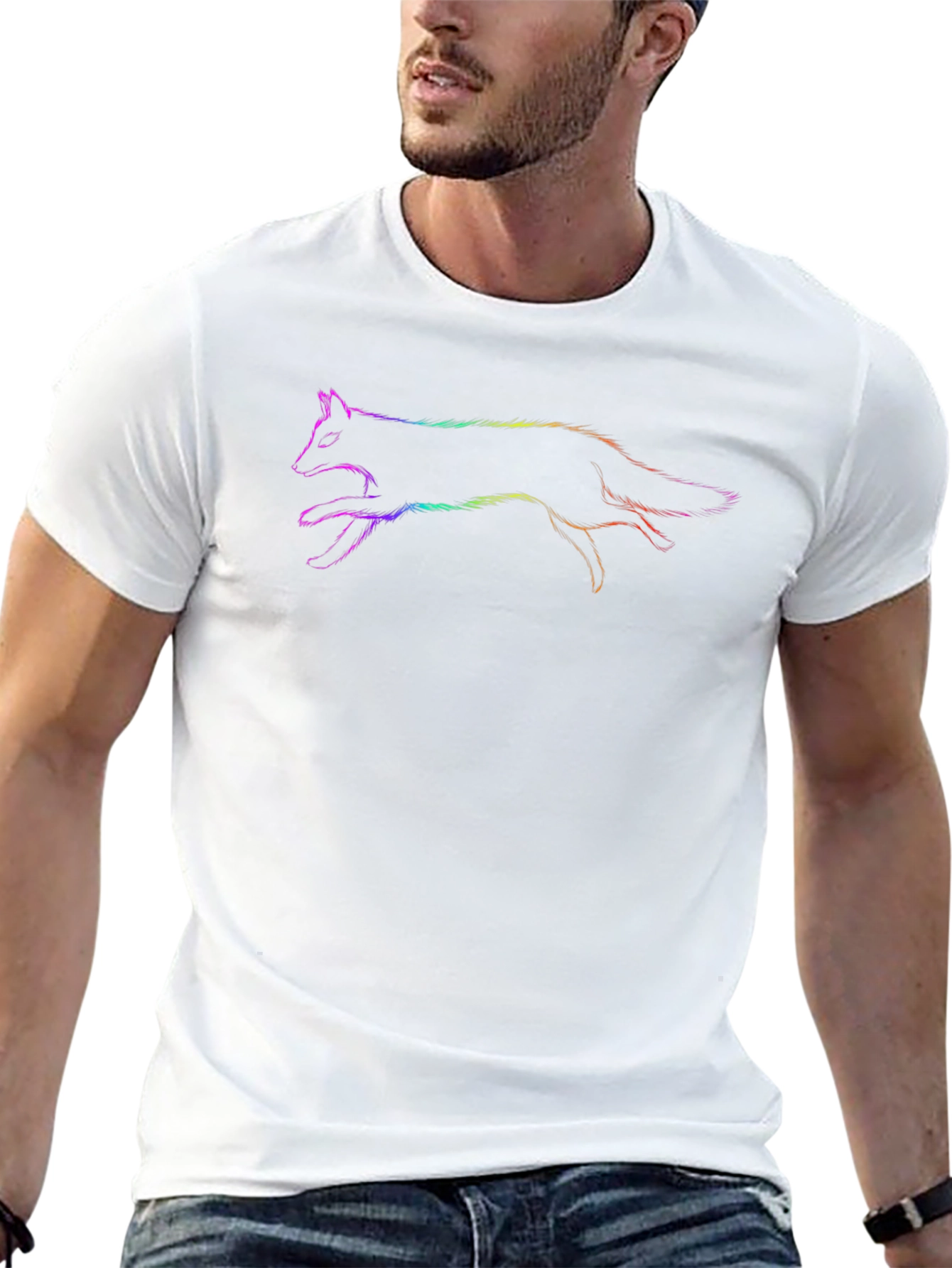 Rainbow Fox Graphic Black T-Shirt
