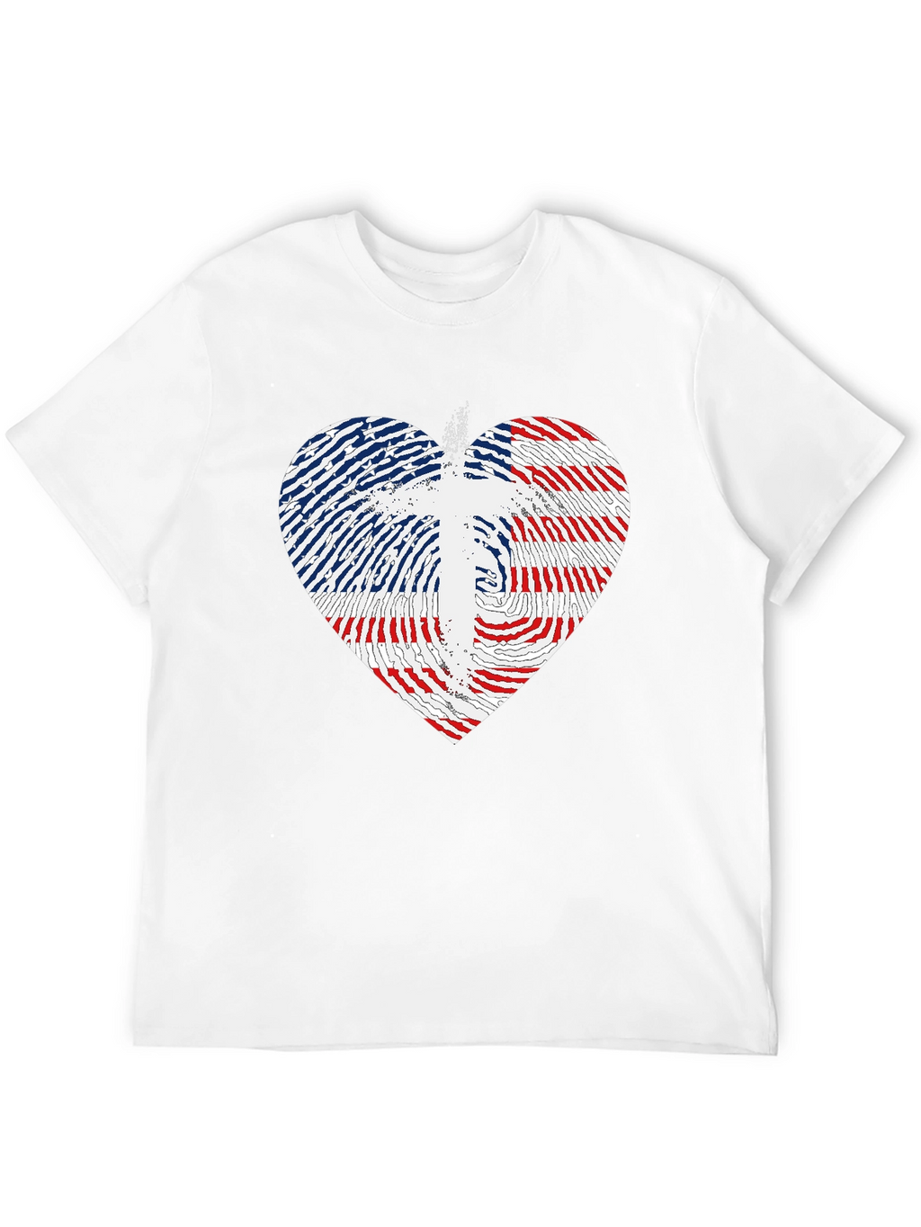 USA Flag Heart & Cross Graphic Black T-Shirt