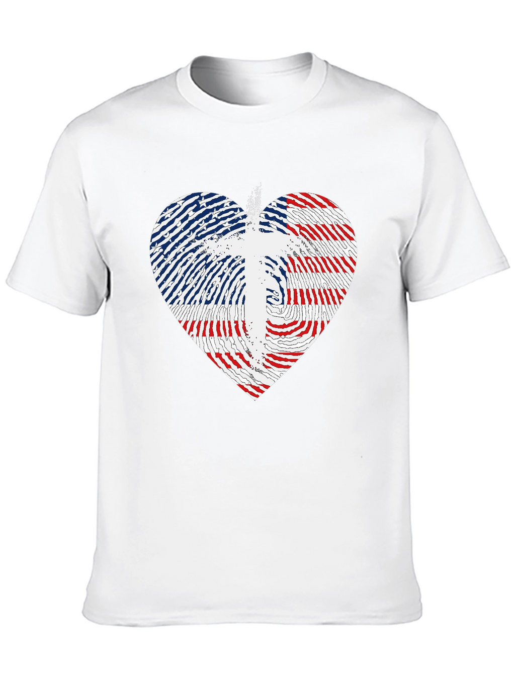 USA Flag Heart & Cross Graphic Black T-Shirt
