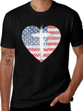 USA Flag Heart & Cross Graphic Black T-Shirt
