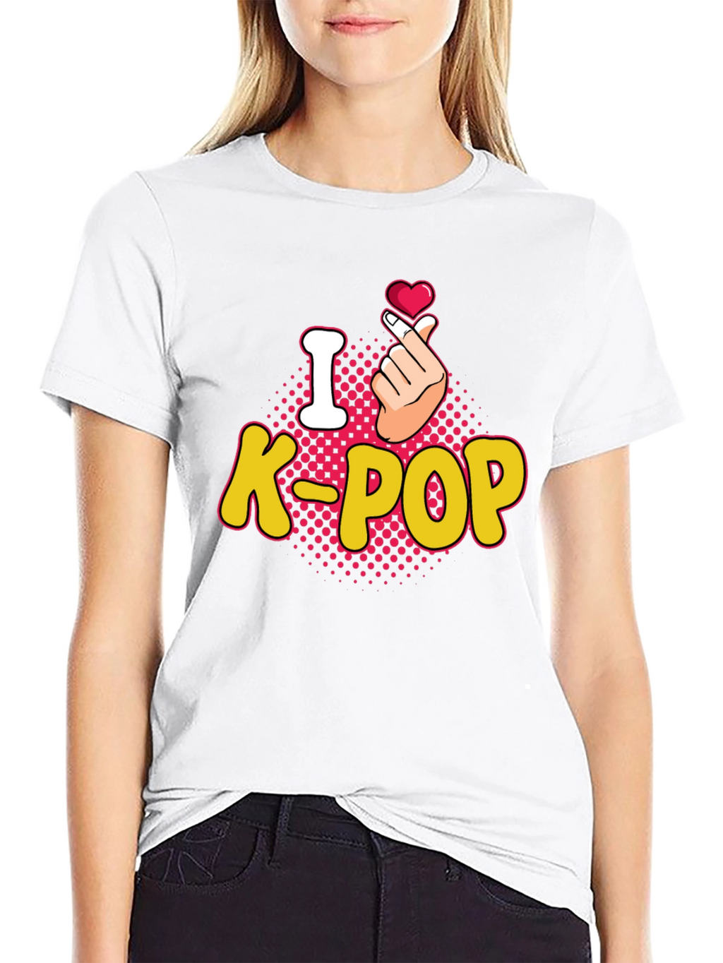 I Love K-Pop Heart Gesture Black T-Shirt