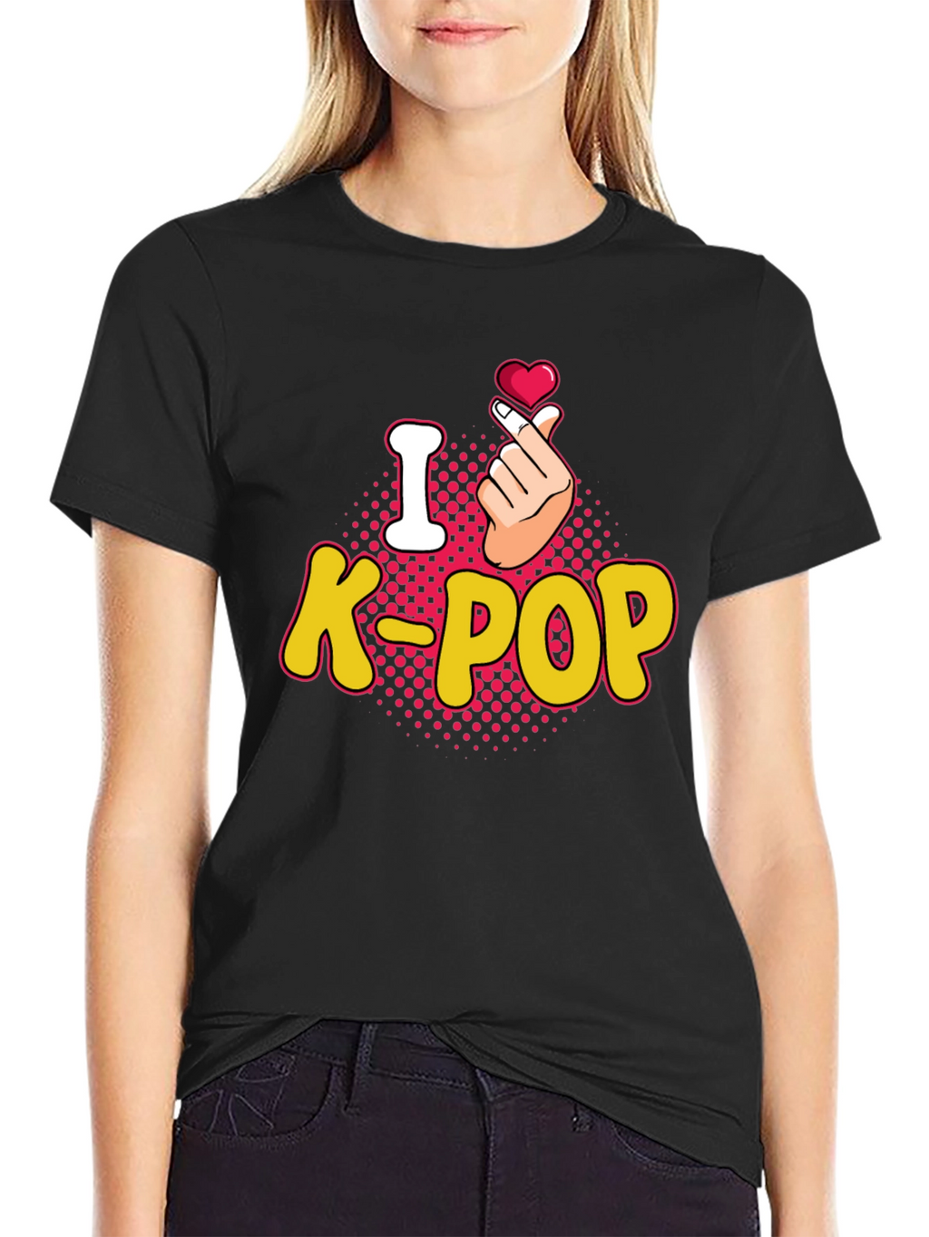 I Love K-Pop Heart Gesture Black T-Shirt
