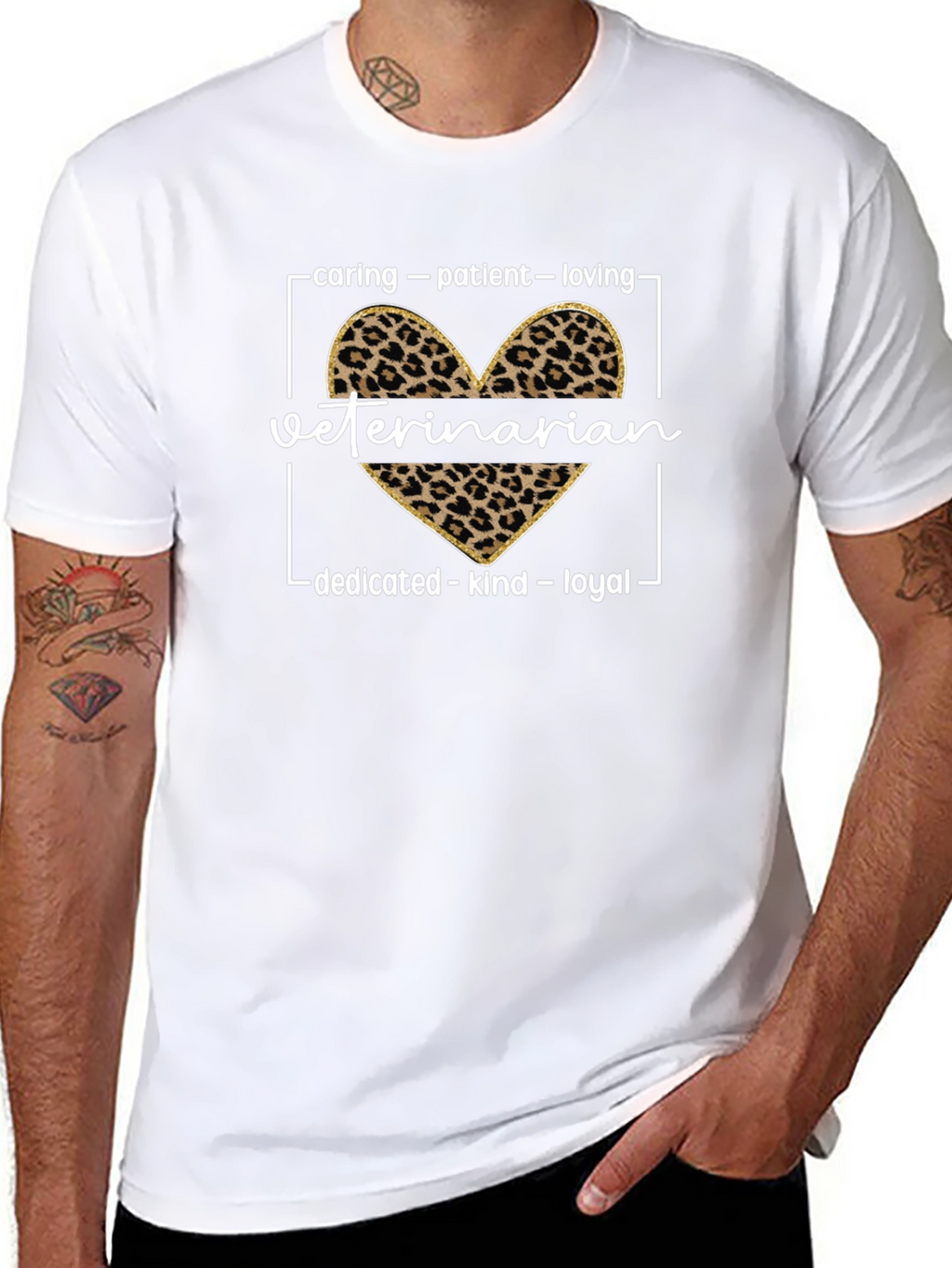 Veterinarian Leopard Heart Graphic T-Shirt