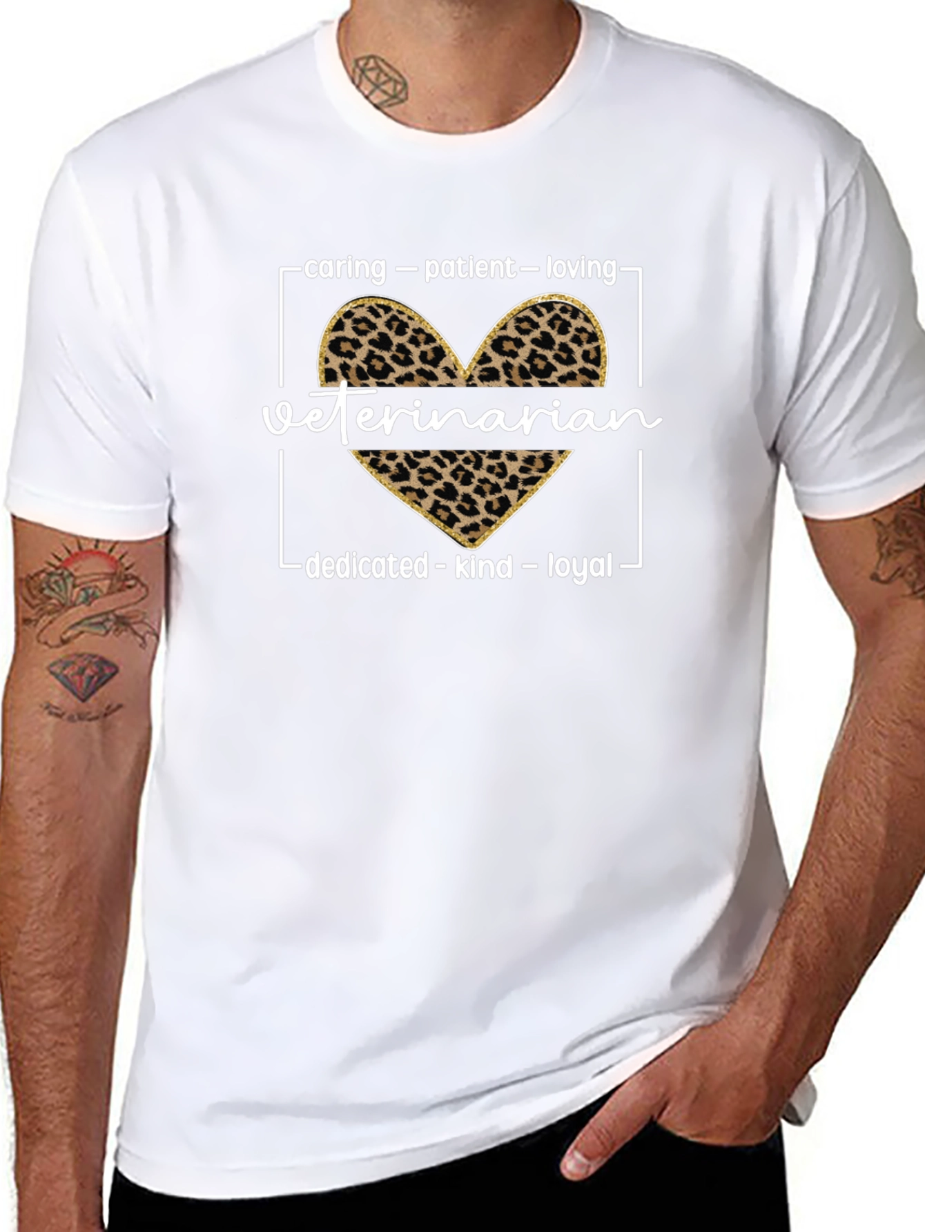Veterinarian Leopard Heart Graphic T-Shirt